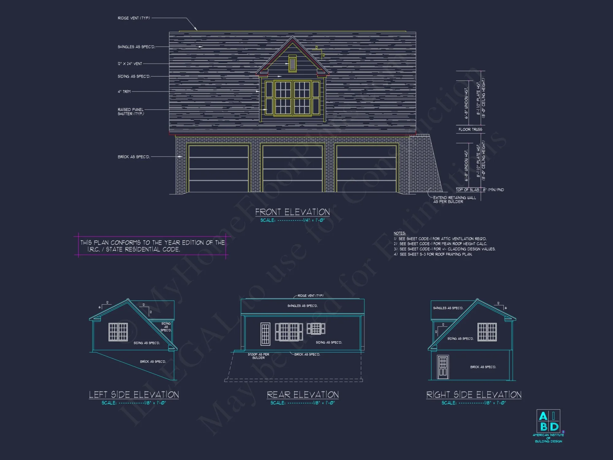 Spacious 3-Bay Garage Plan with Attic and CAD Blueprints
