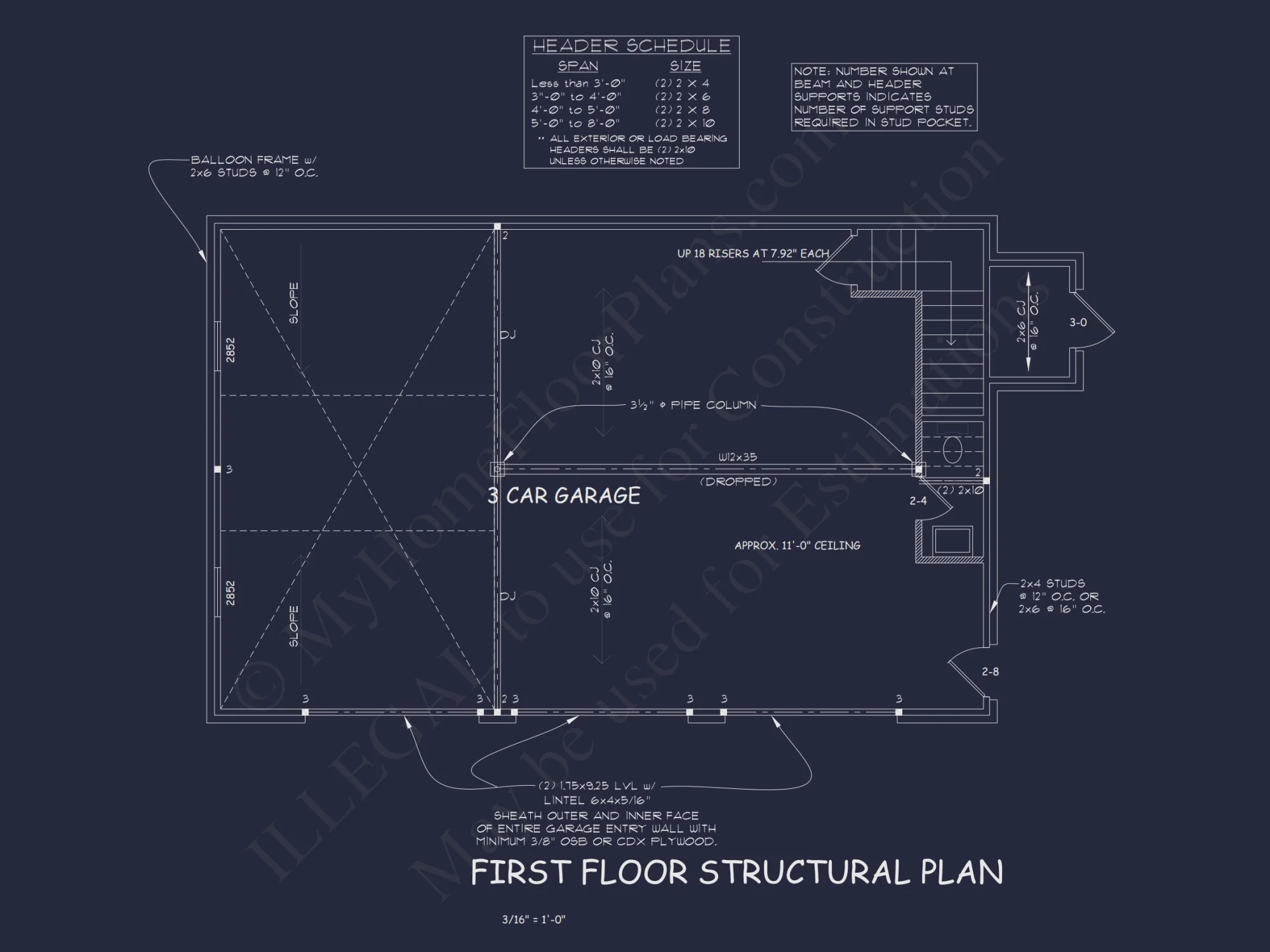 Modern Garage Living Space house Plan with Detailed Blueprint