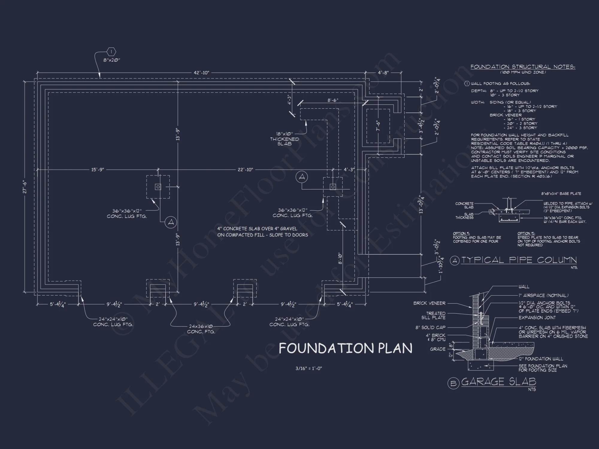 Modern Garage Living Space house Plan with Detailed Blueprint