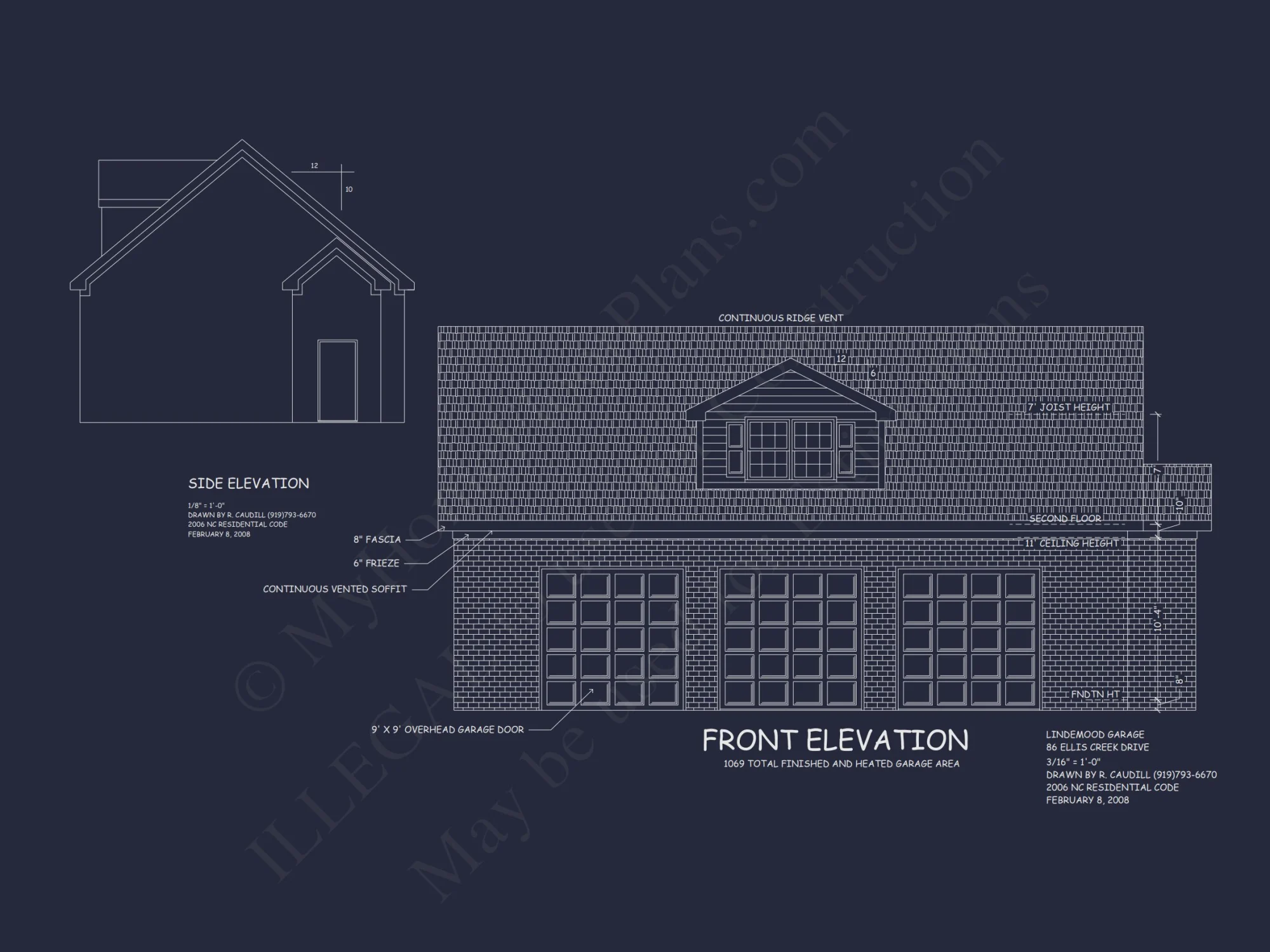 Modern Garage Living Space house Plan with Detailed Blueprint
