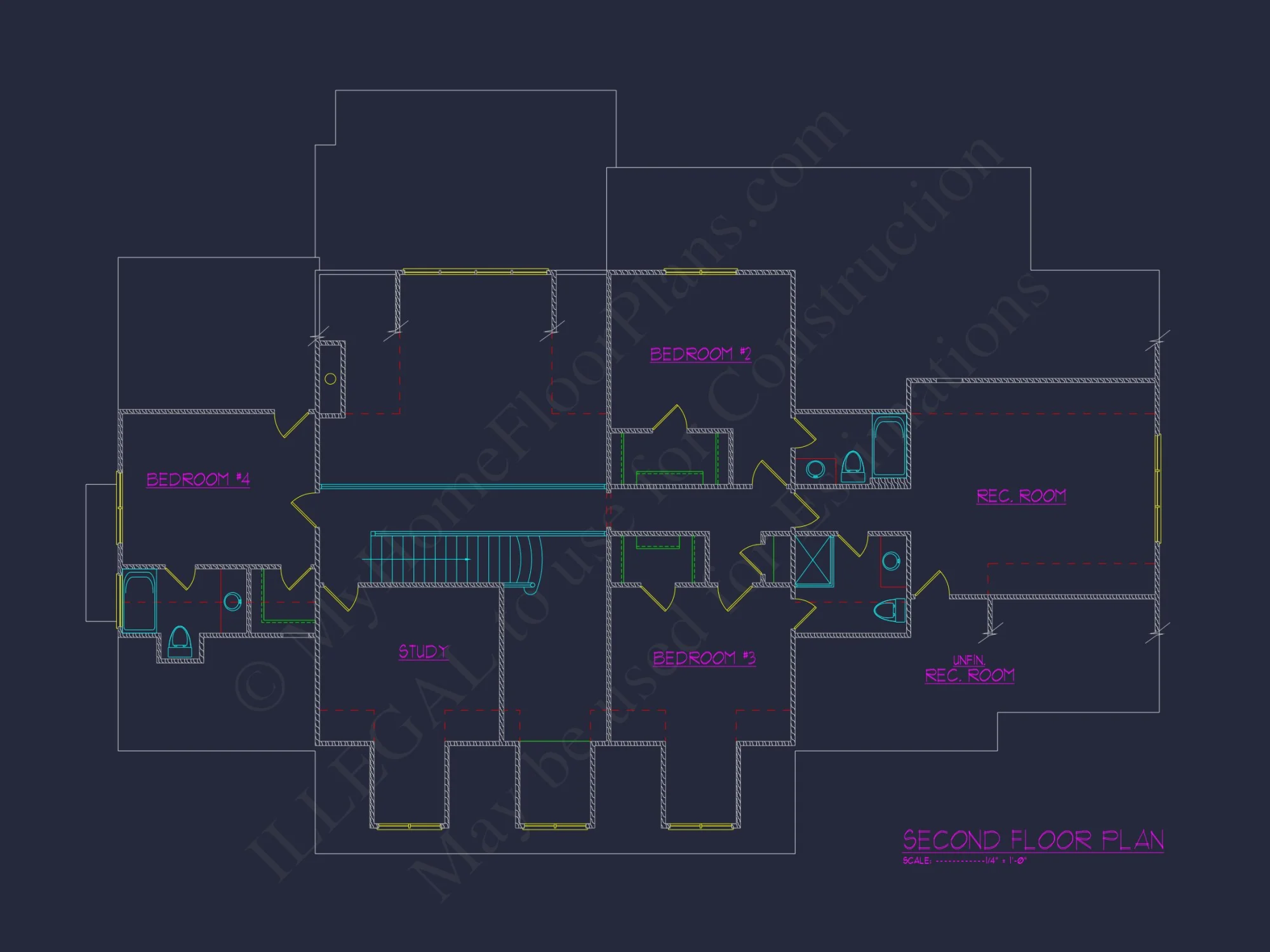 Traditional house Plan with 4 Bedrooms, CAD Blueprint Designs
