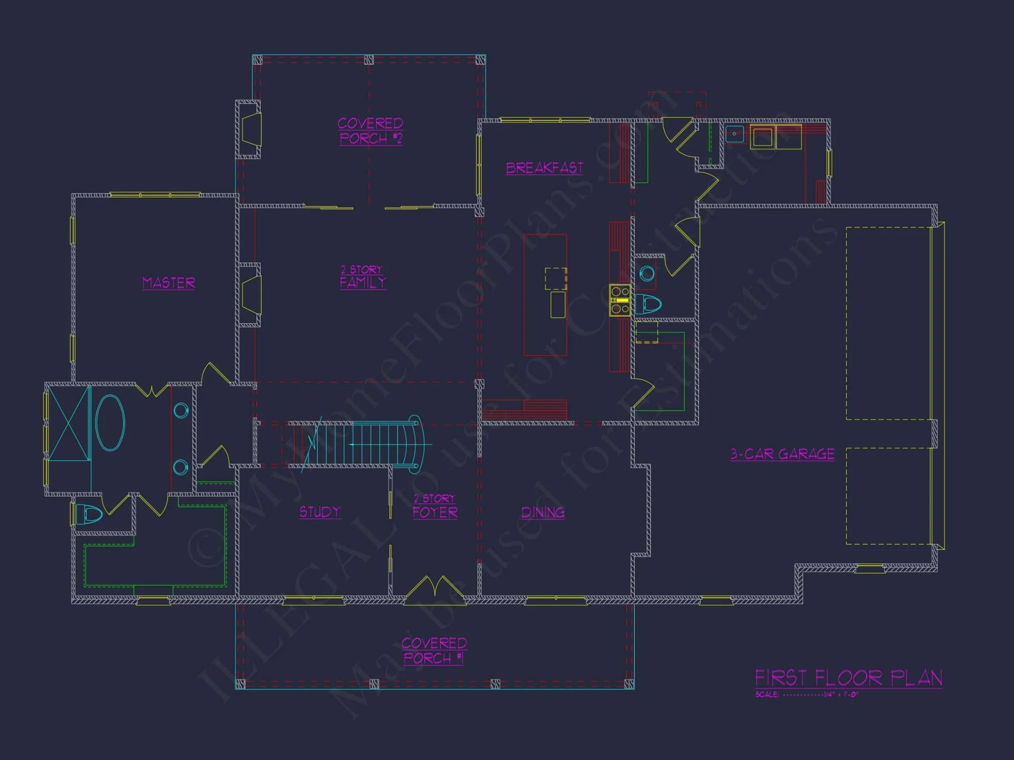 Traditional house Plan with 4 Bedrooms, CAD Blueprint Designs