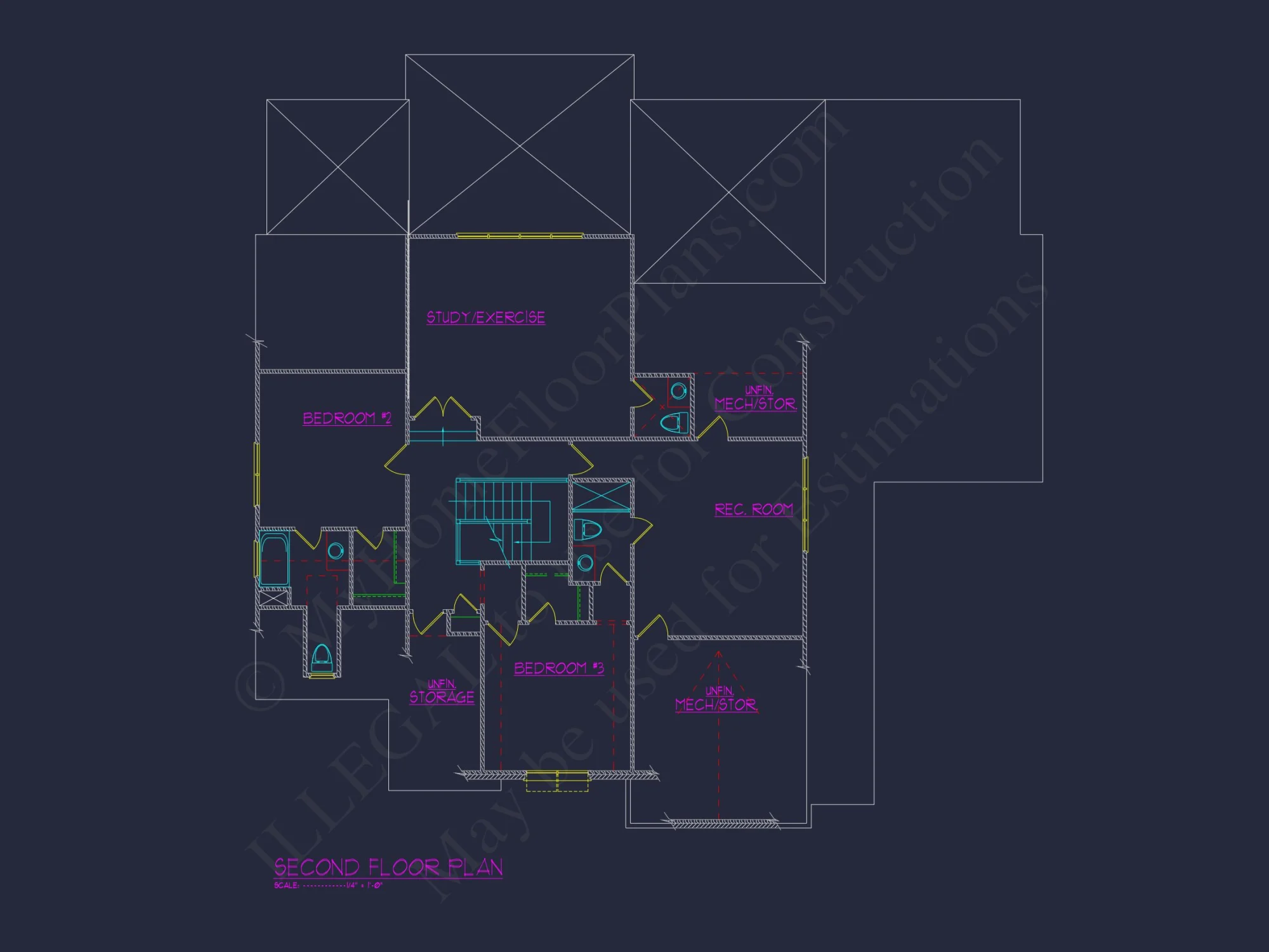 Spacious 2-Story house Plan with 4 Bedrooms and 3 Garage Bays