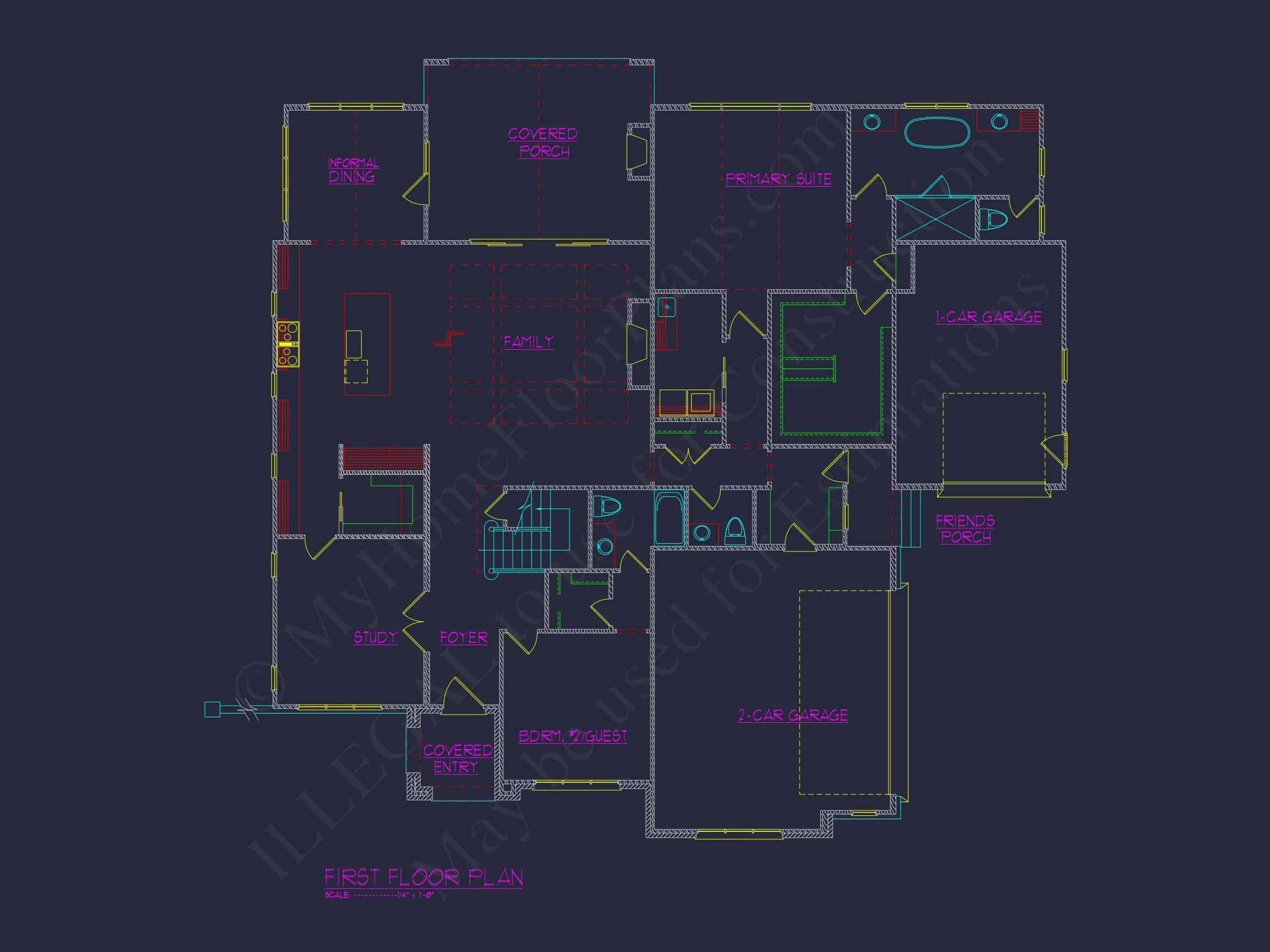 20-1954 HOUSE PLAN - Spacious 2-Story House Plan with 4 Bedrooms and 3 Garage Bays 4 Spacious 2-Story house Plan with 4 Bedrooms and 3 Garage Bays