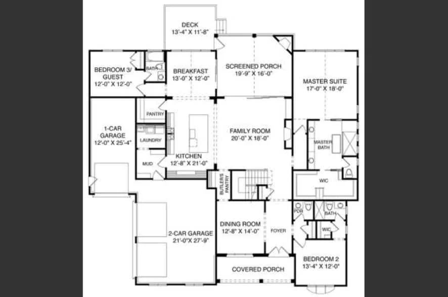 Modern Craftsman house Floor Plan with 5 Bedrooms and CAD Designs