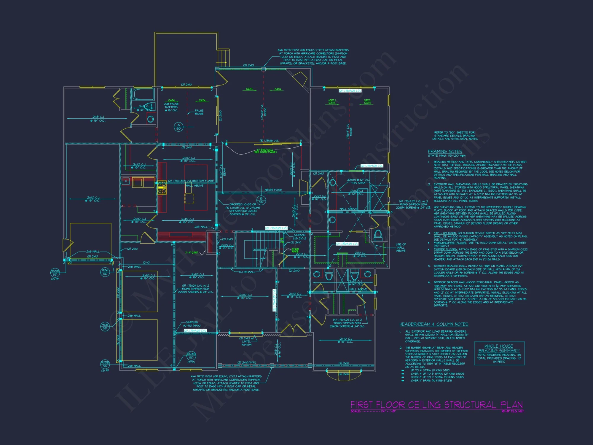 Modern Craftsman house Floor Plan with 5 Bedrooms and CAD Designs
