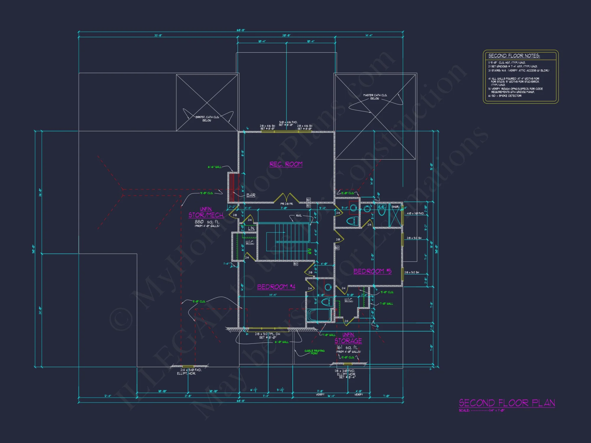 Modern Craftsman house Floor Plan with 5 Bedrooms and CAD Designs