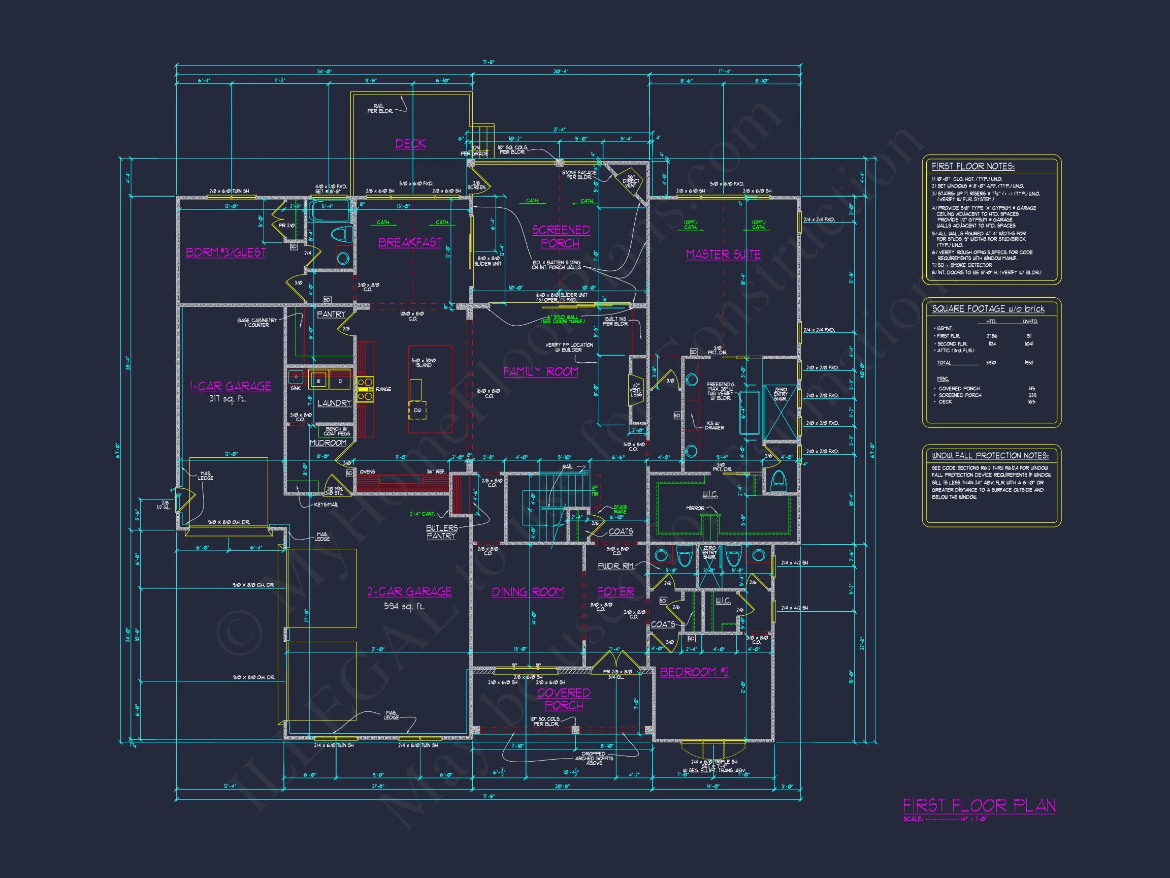 Modern Craftsman house Floor Plan with 5 Bedrooms and CAD Designs