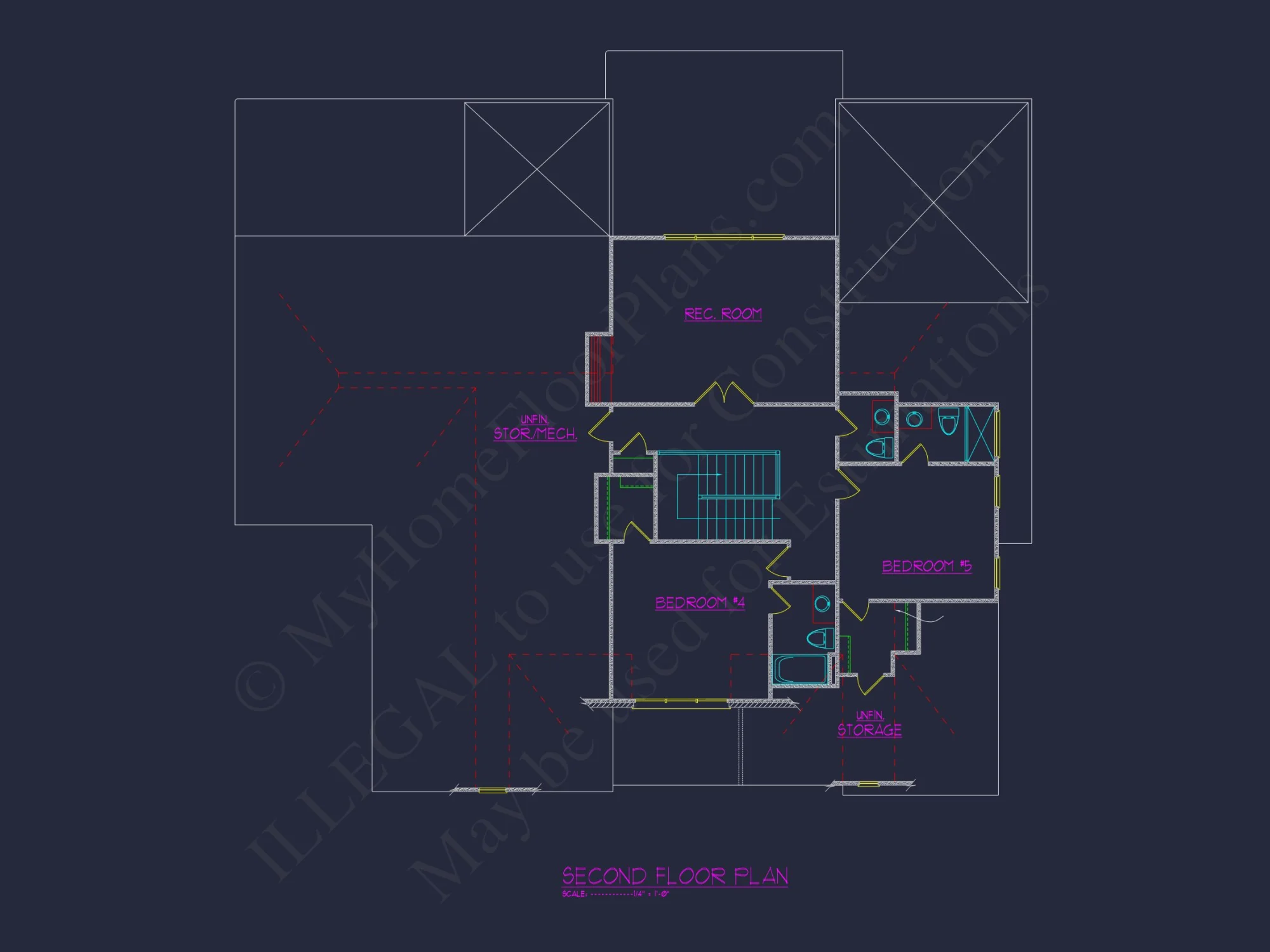 Modern Craftsman house Floor Plan with 5 Bedrooms and CAD Designs