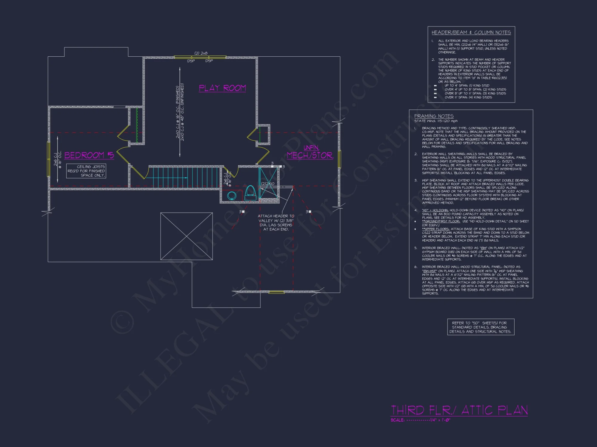 Elegant 3-Story house Plan with 5 Bedrooms and Modern CAD Designs