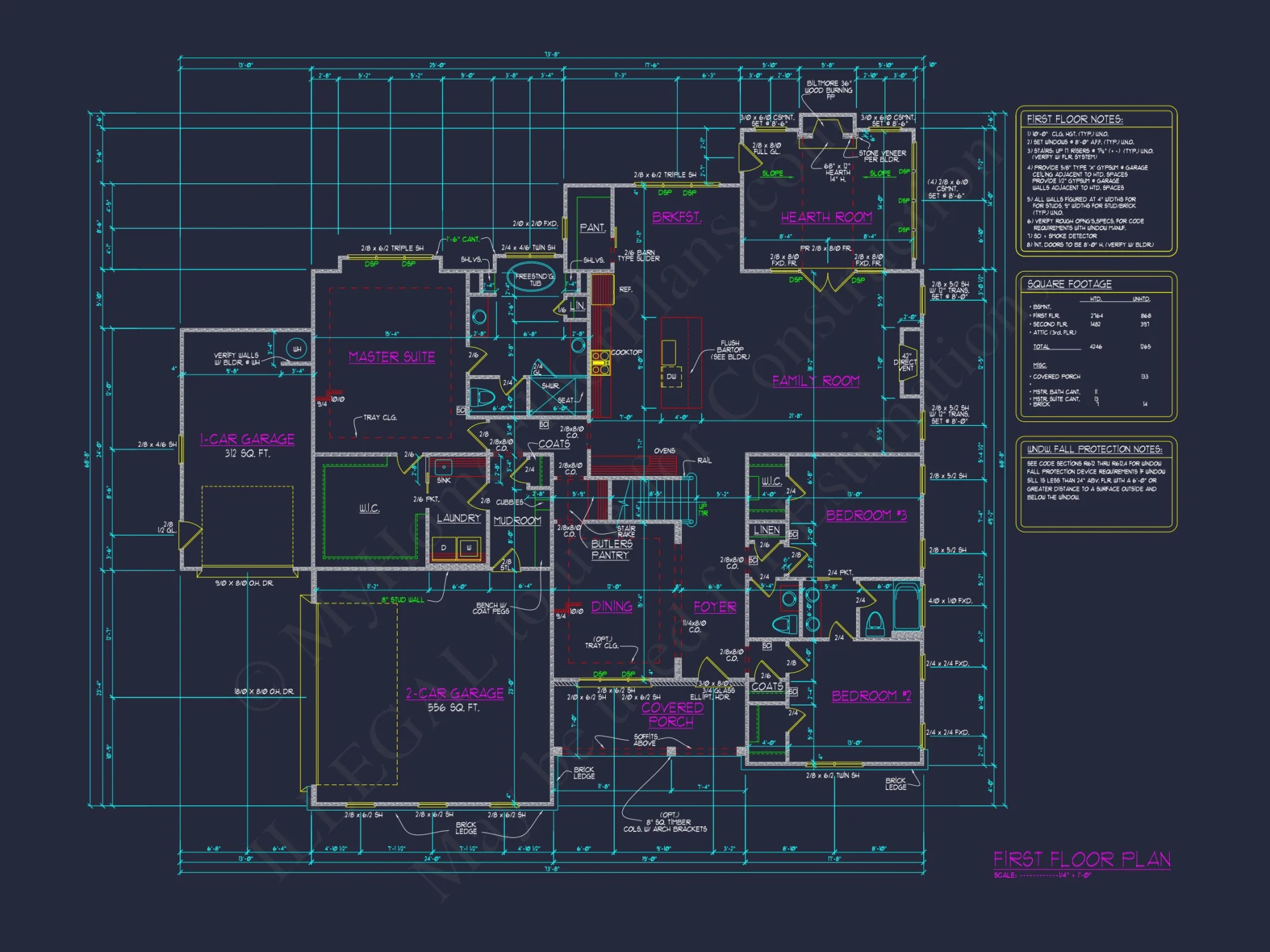 Charming Craftsman house Floor Plan: 5 Beds, 5 Baths, CAD