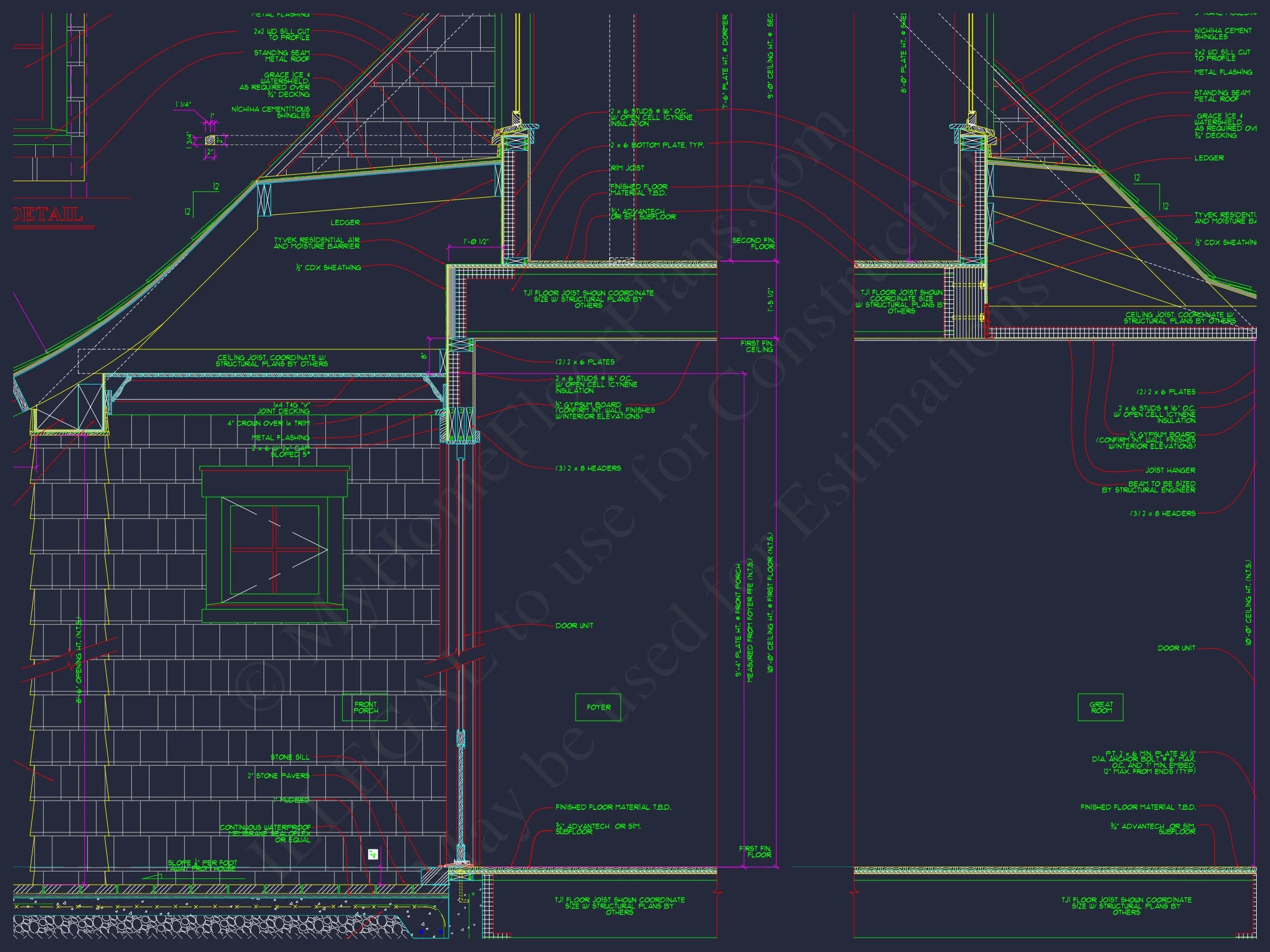Custom house Plan with 2-story CAD Blueprint and Designs