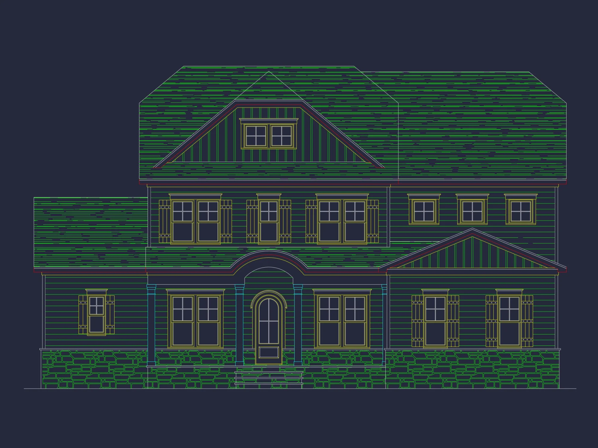 Elegant house Plan with Detailed Blueprint & Modern Architecture