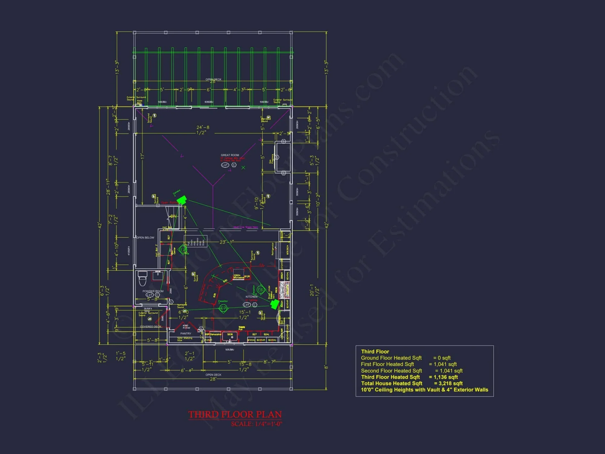 3-Story house Plan with CAD Designs & Vaulted Ceilings