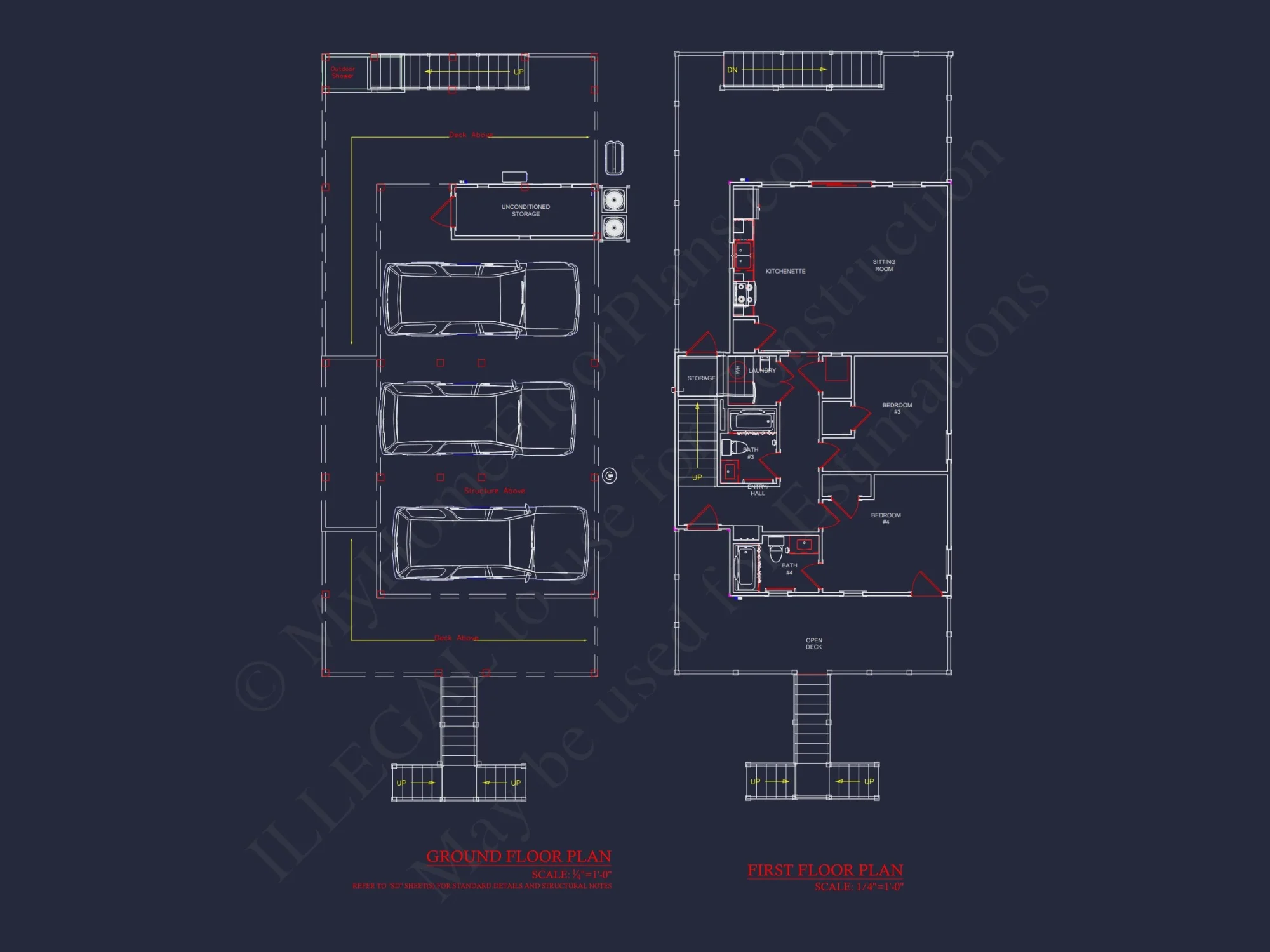 3-Story house Plan with CAD Designs & Vaulted Ceilings
