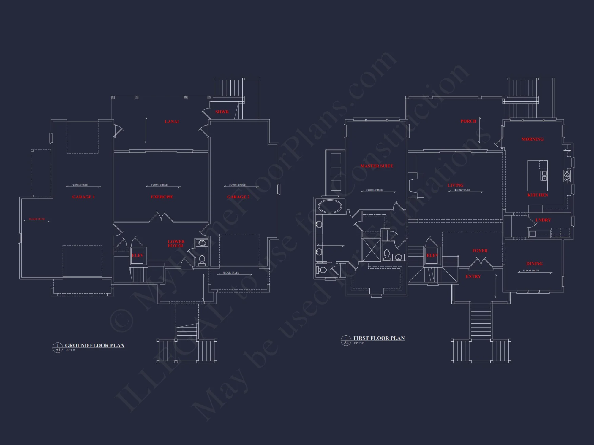 Spacious house Floor Plan: 2-Story Architectural Design with CAD Blueprint