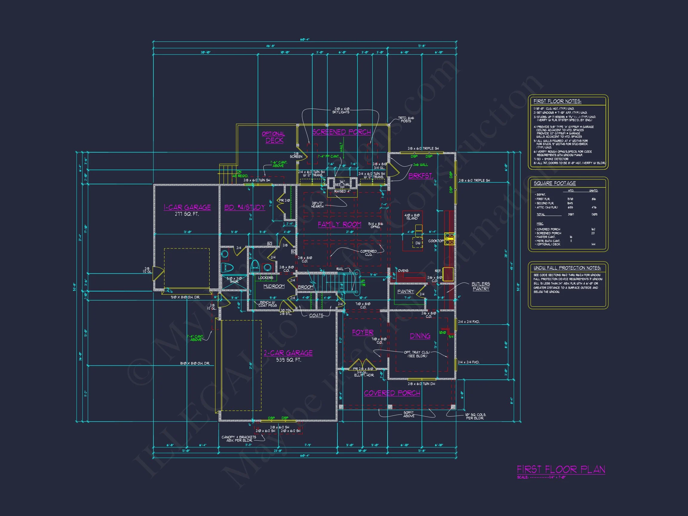 Craftsman house Plan with 3 Floors, 5 Beds, and CAD Designs