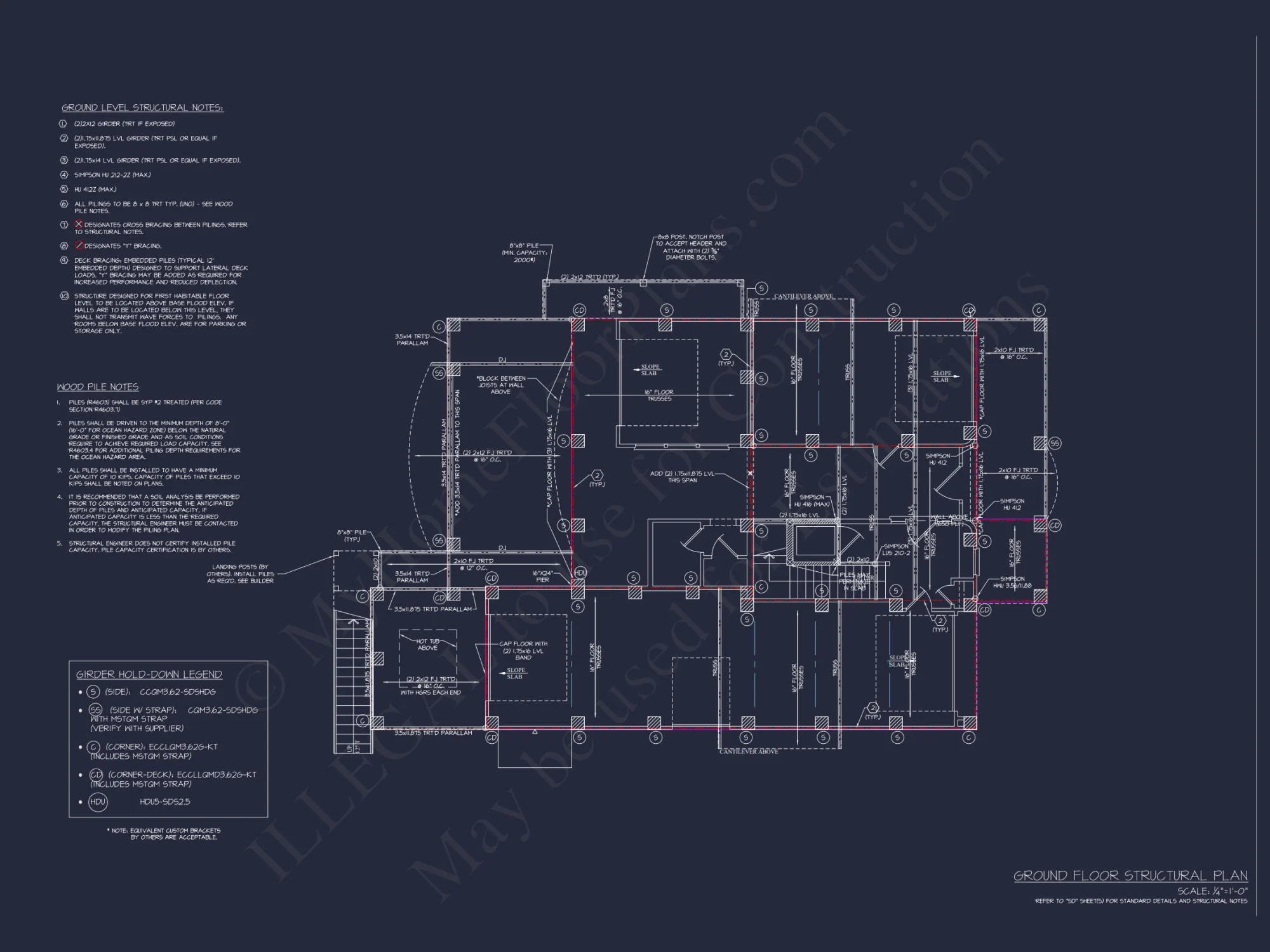 Modern Coastal house Plan: 3 Floors, 4 Beds, 5+ Baths