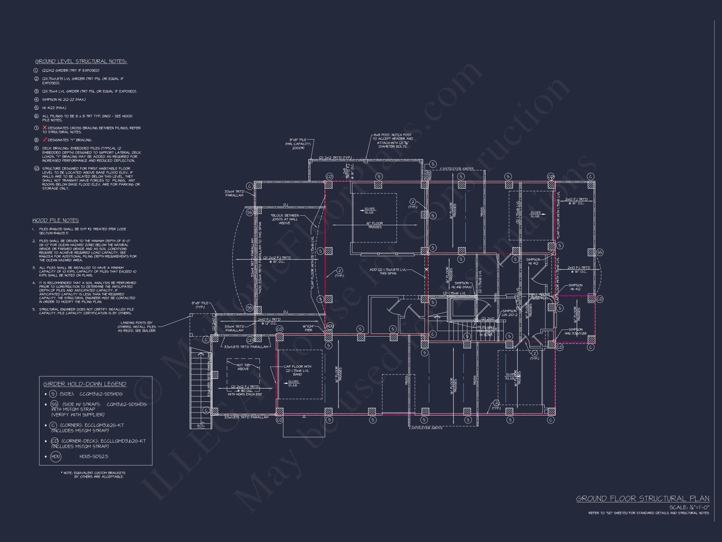 Modern Coastal house Plan: 3 Floors, 4 Beds, 5+ Baths