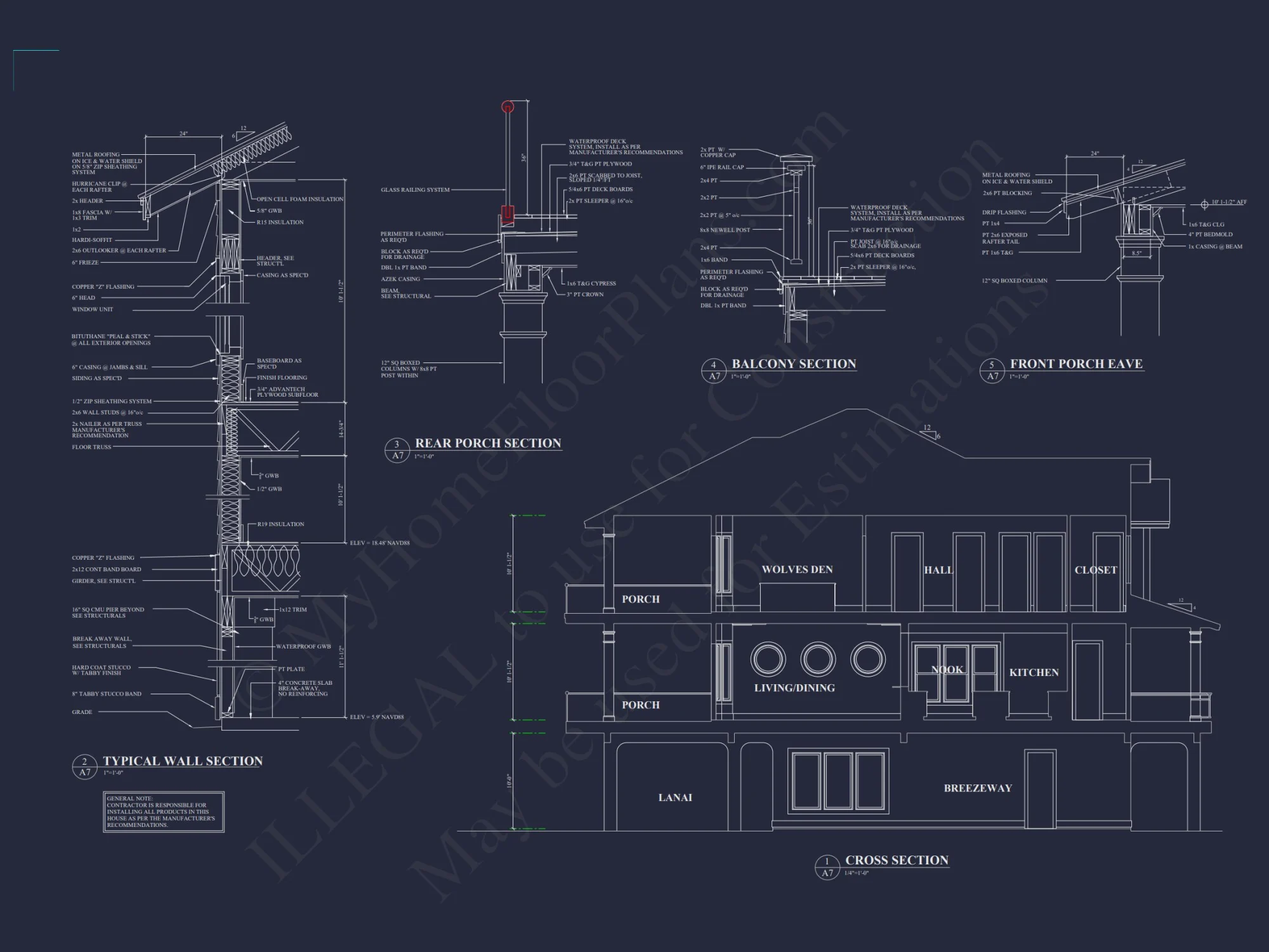 Modern Coastal house Plan: 3 Floors, 4 Beds, 5+ Baths
