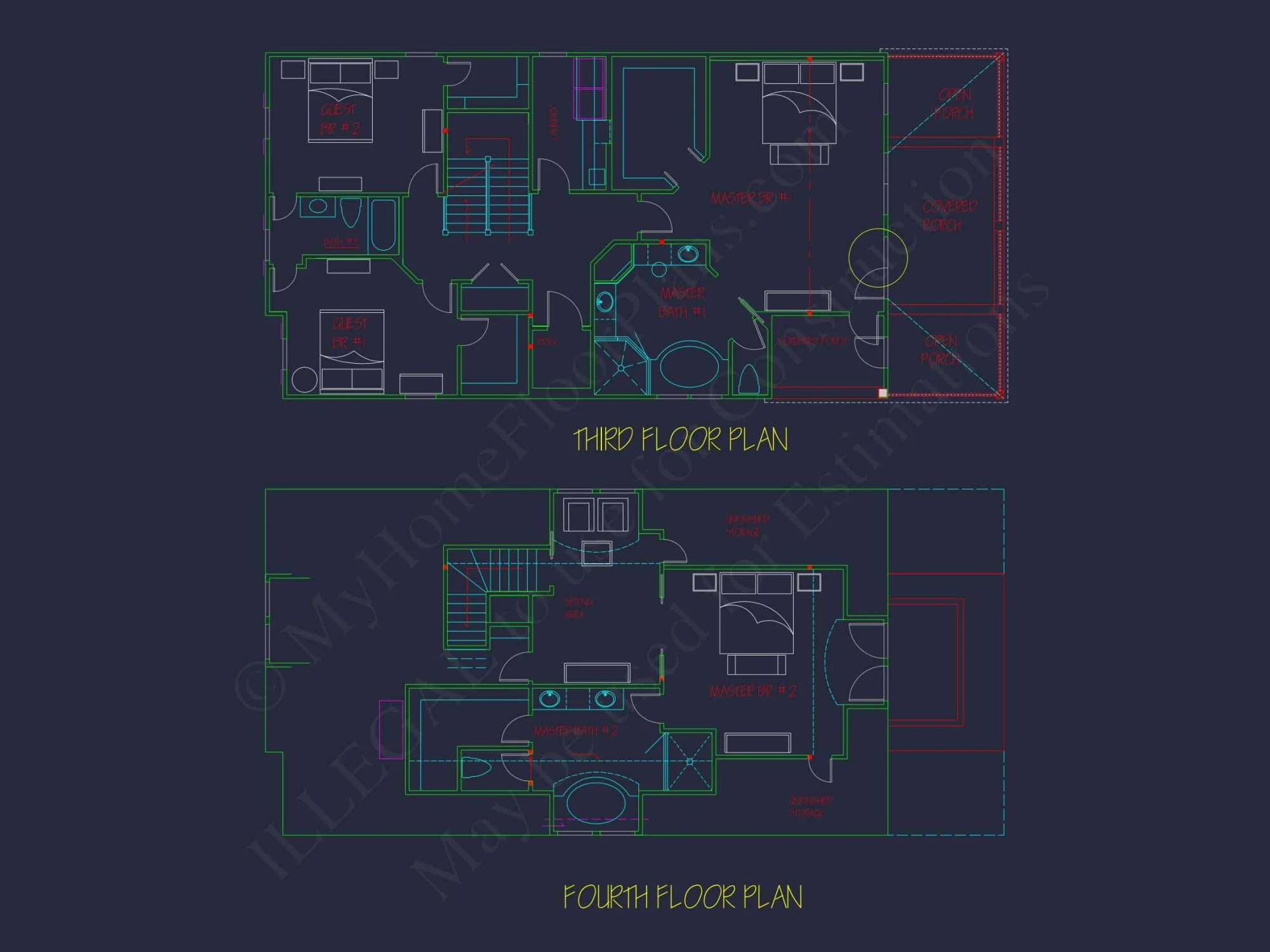 Modern Beach house Plan with 4-Story CAD Designs & Features