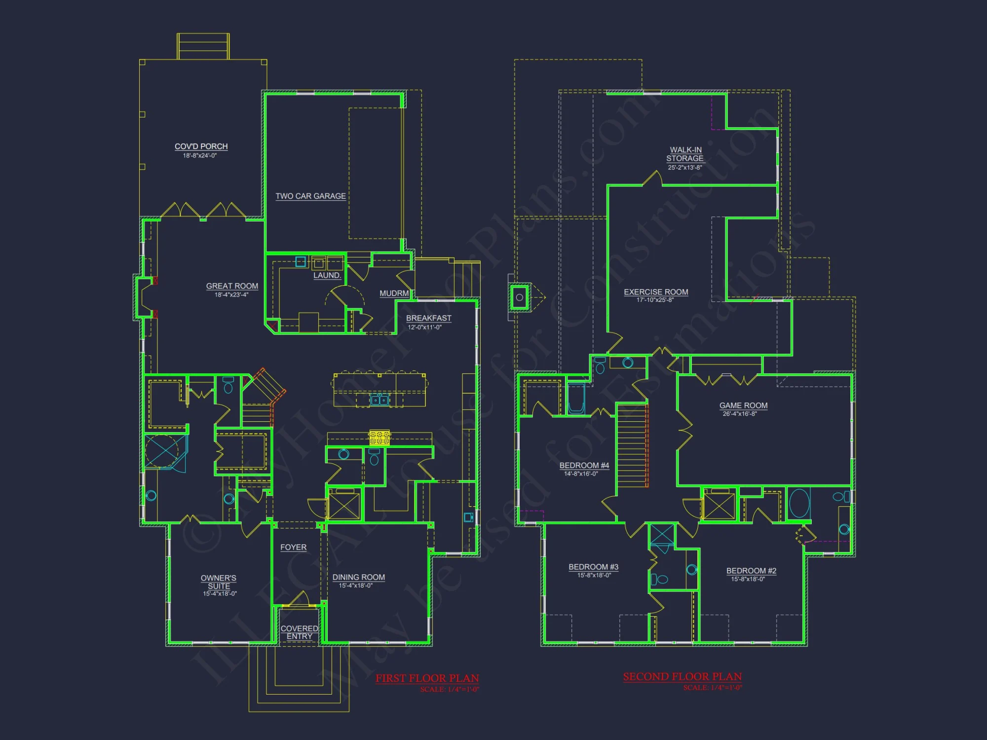 Spacious 2-Story house Plan with Detailed CAD Floor Designs