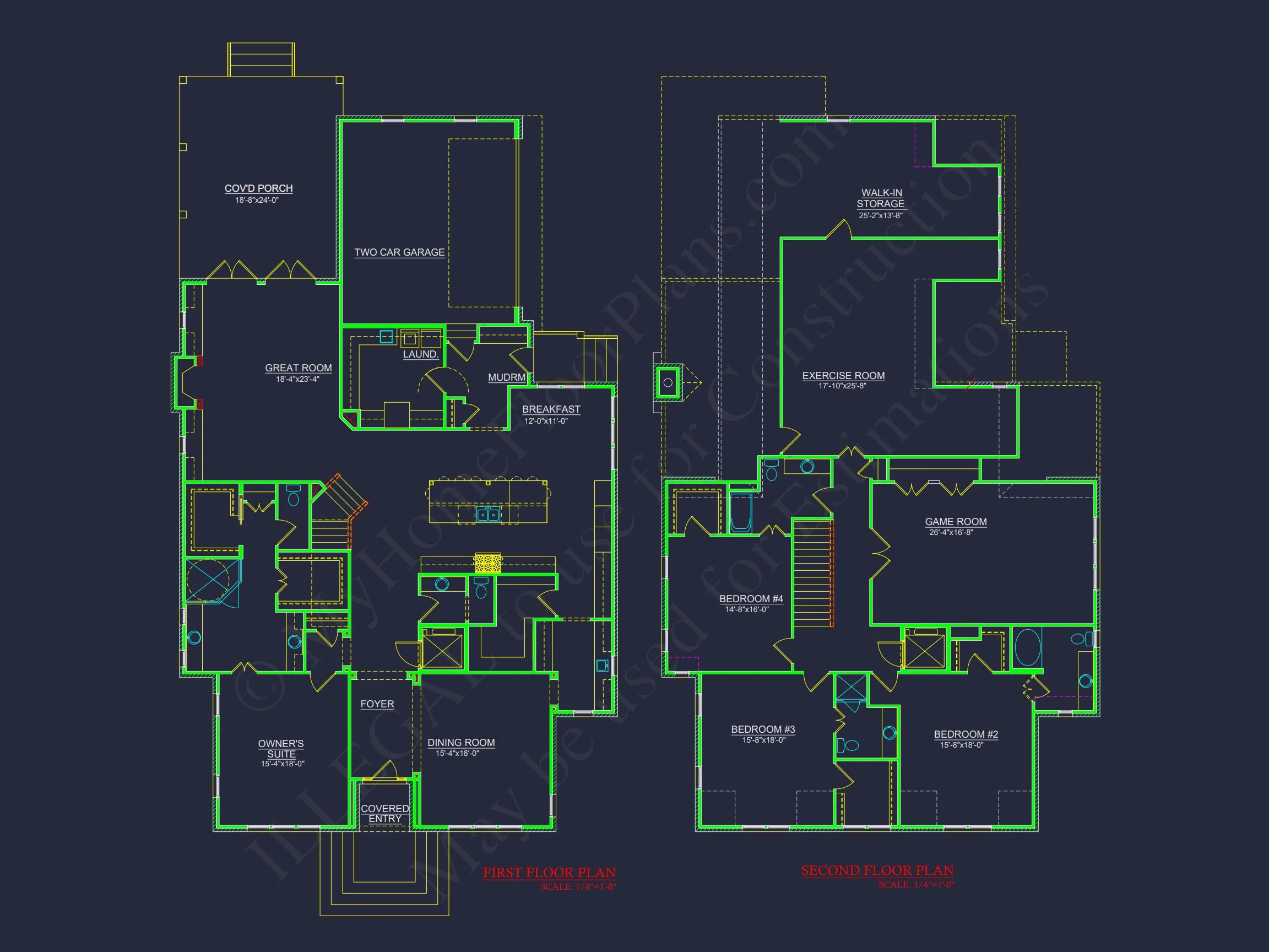Spacious 2-Story house Plan with Detailed CAD Floor Designs
