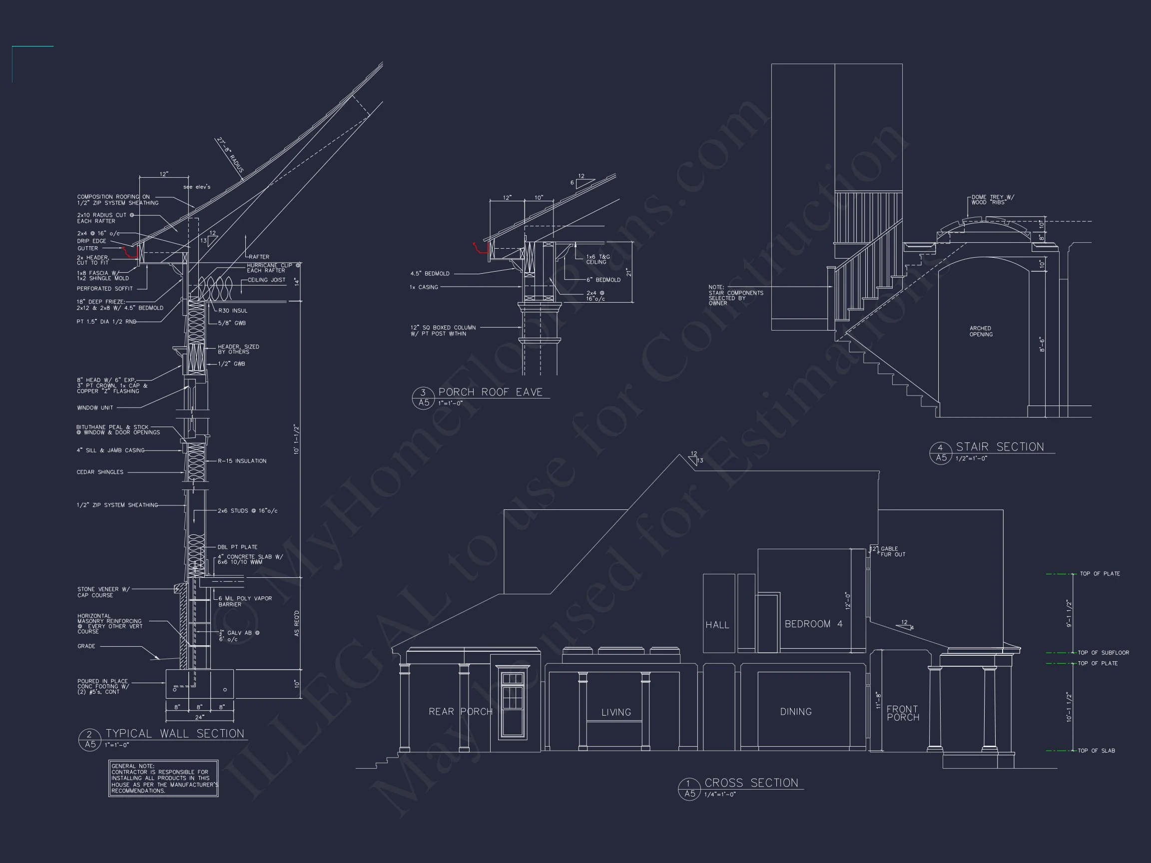 Elegant Shingle Style house Plan with 5 Beds and CAD Designs