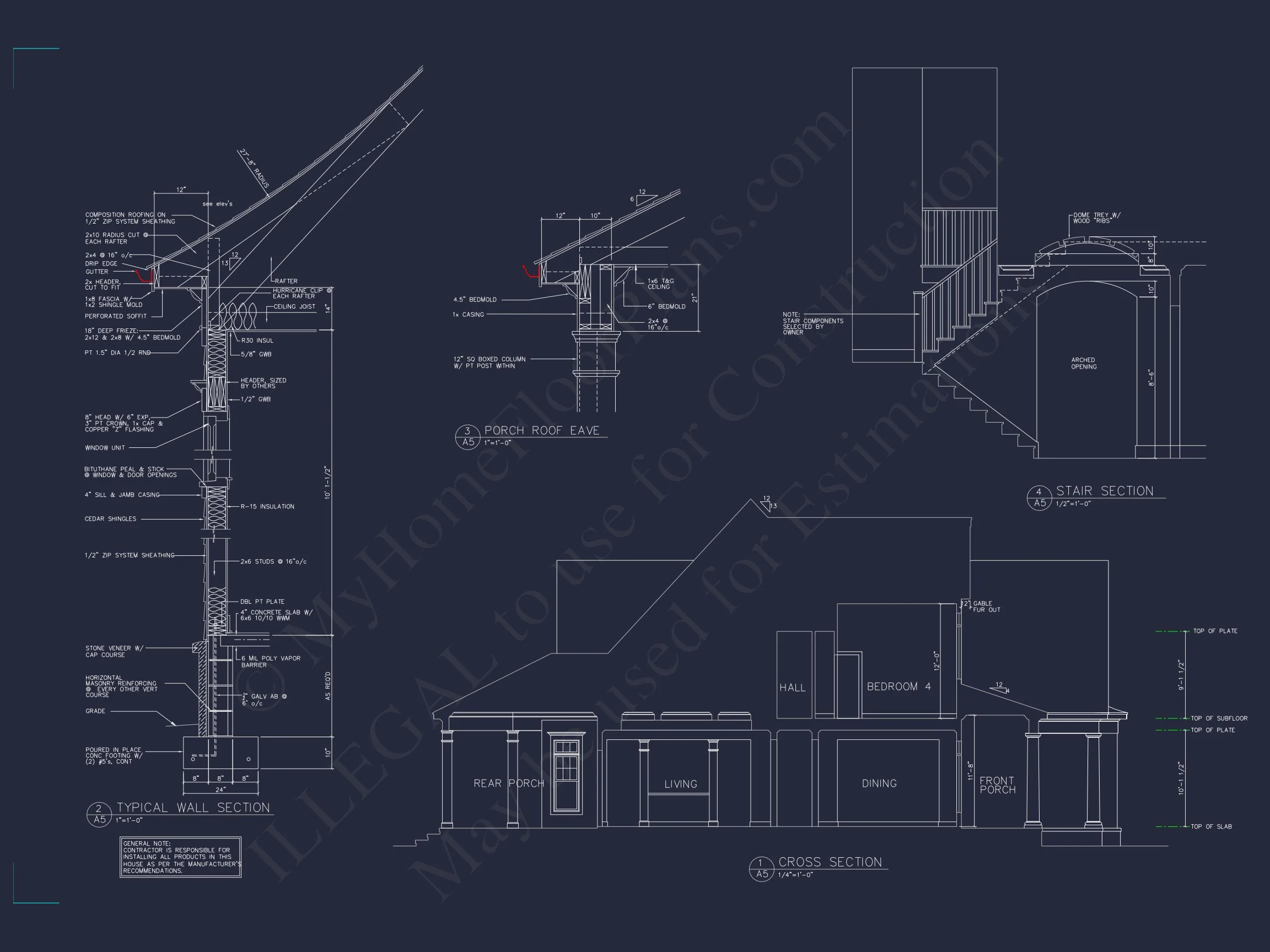 Elegant Shingle Style house Plan with 5 Beds and CAD Designs