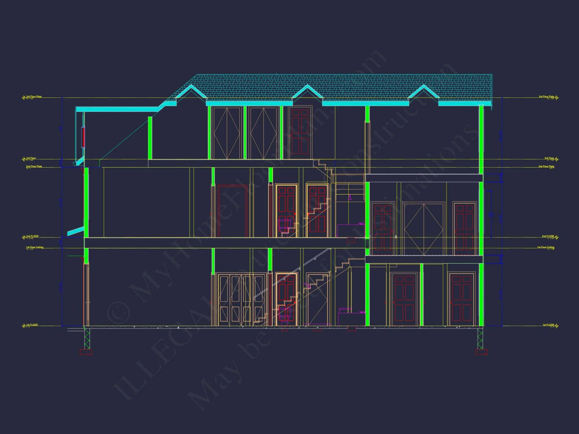 Colonial Revival house Plan with 5 Bedrooms and 2 Floors
