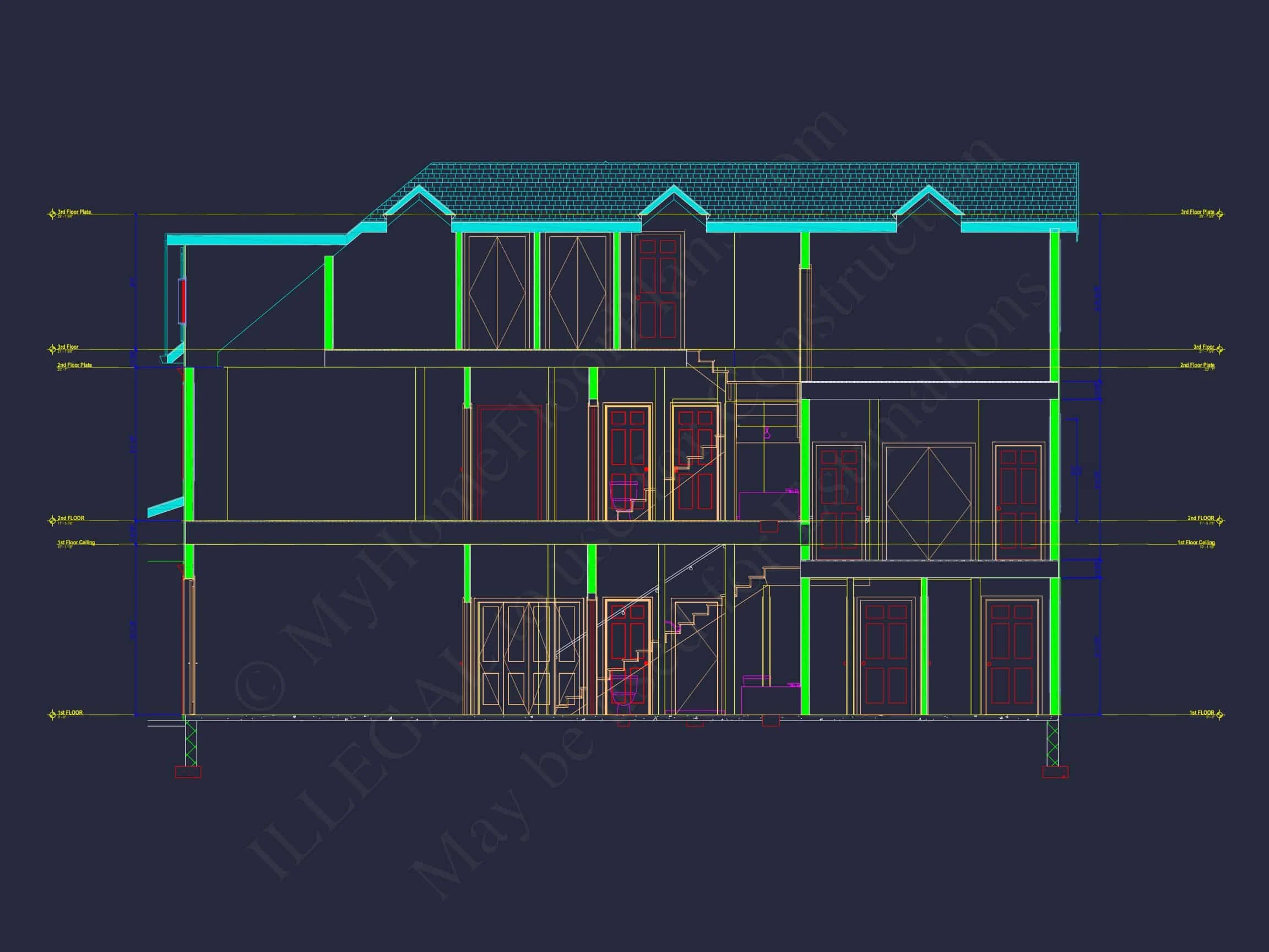 Colonial Revival house Plan with 5 Bedrooms and 2 Floors