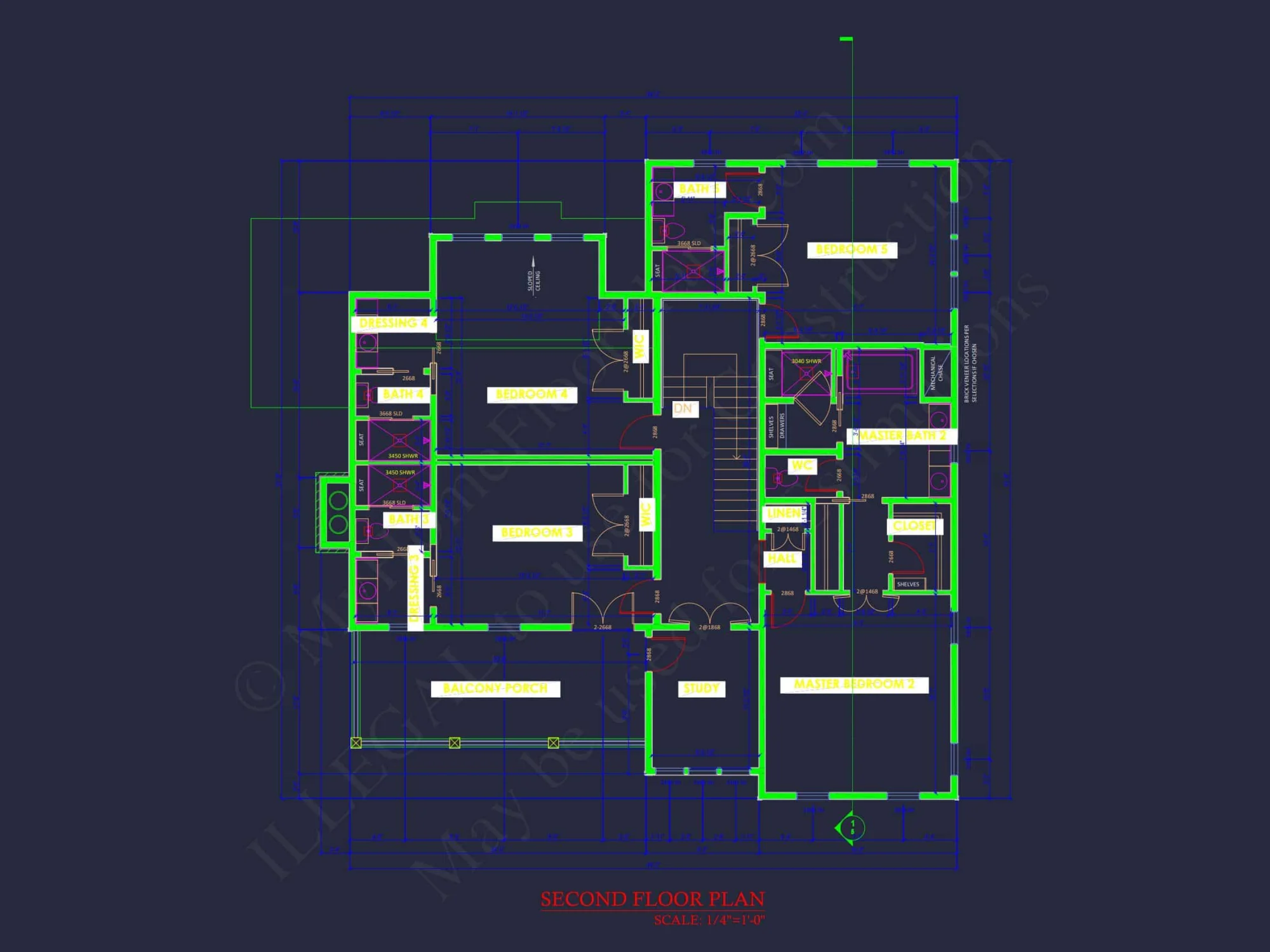 Colonial Revival house Plan with 5 Bedrooms and 2 Floors