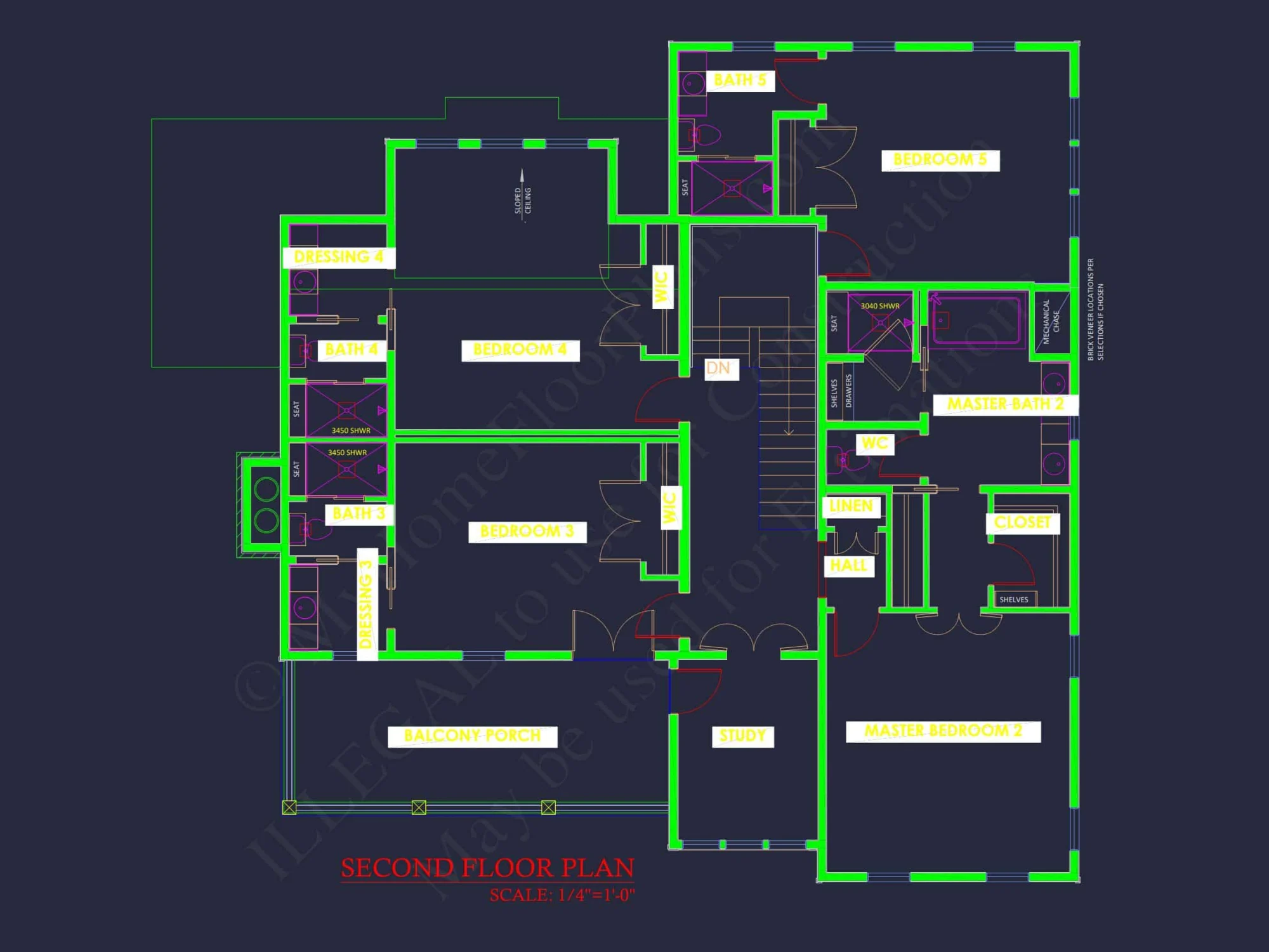 Colonial Revival house Plan with 5 Bedrooms and 2 Floors