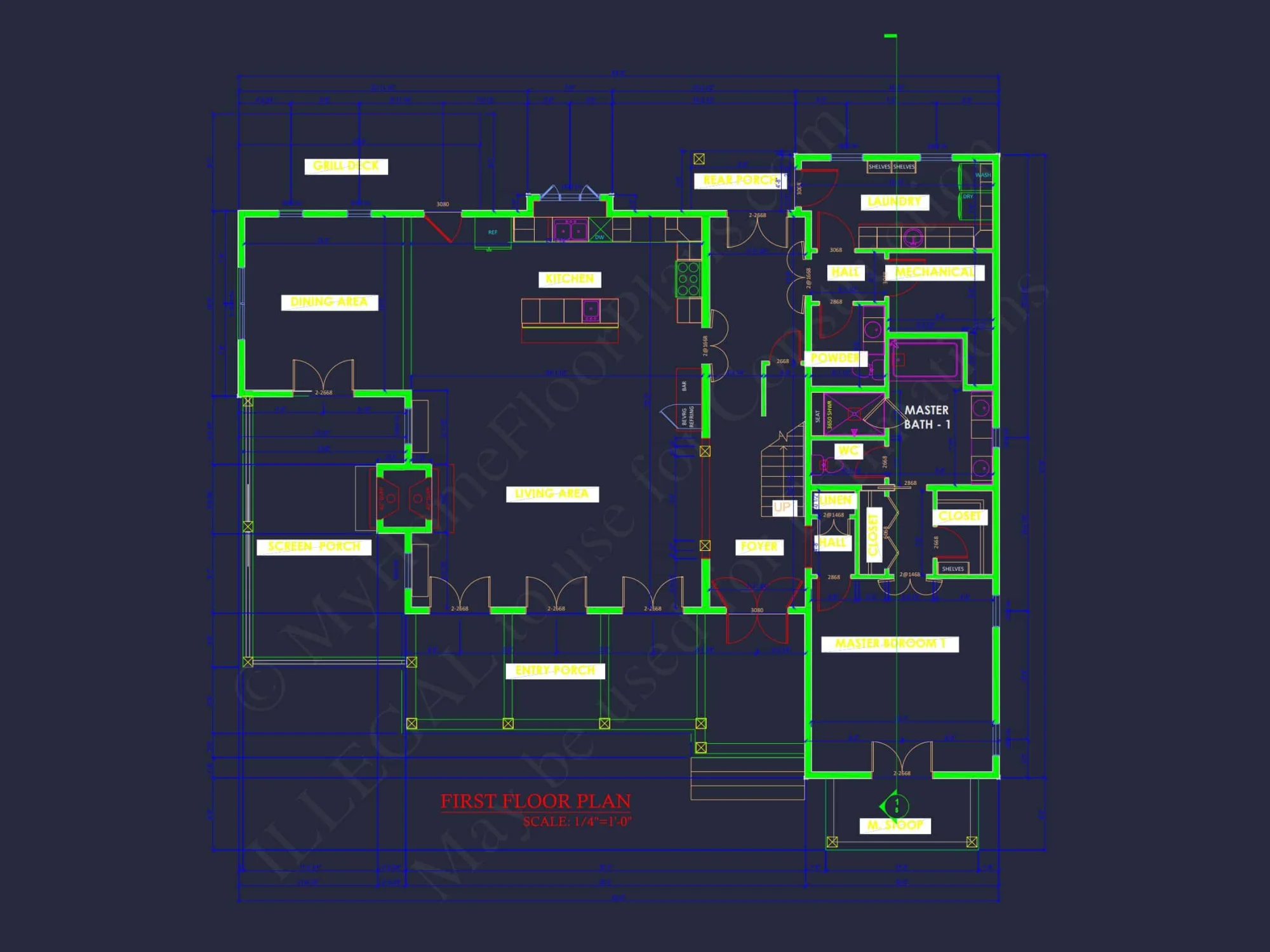 Colonial Revival house Plan with 5 Bedrooms and 2 Floors