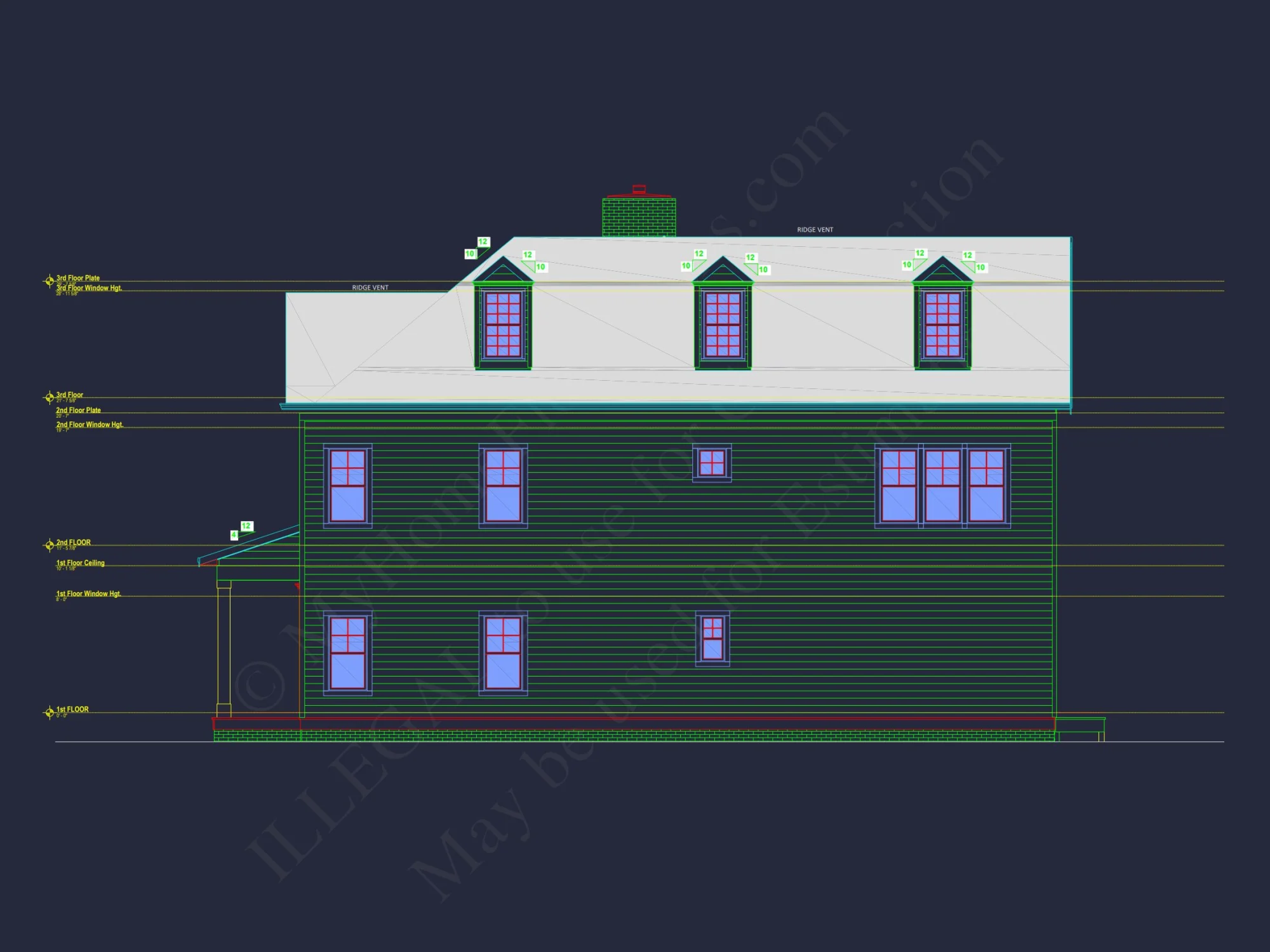 Colonial Revival house Plan with 5 Bedrooms and 2 Floors