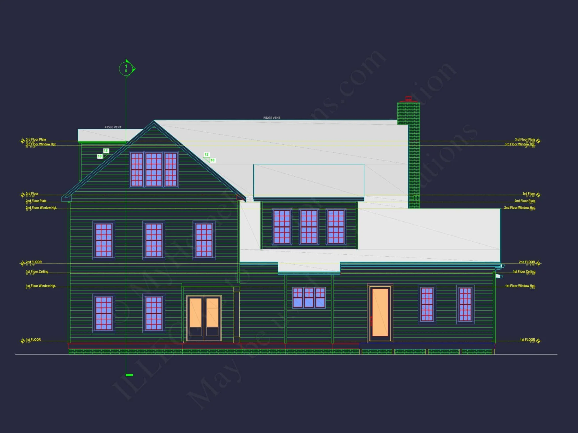 Colonial Revival house Plan with 5 Bedrooms and 2 Floors