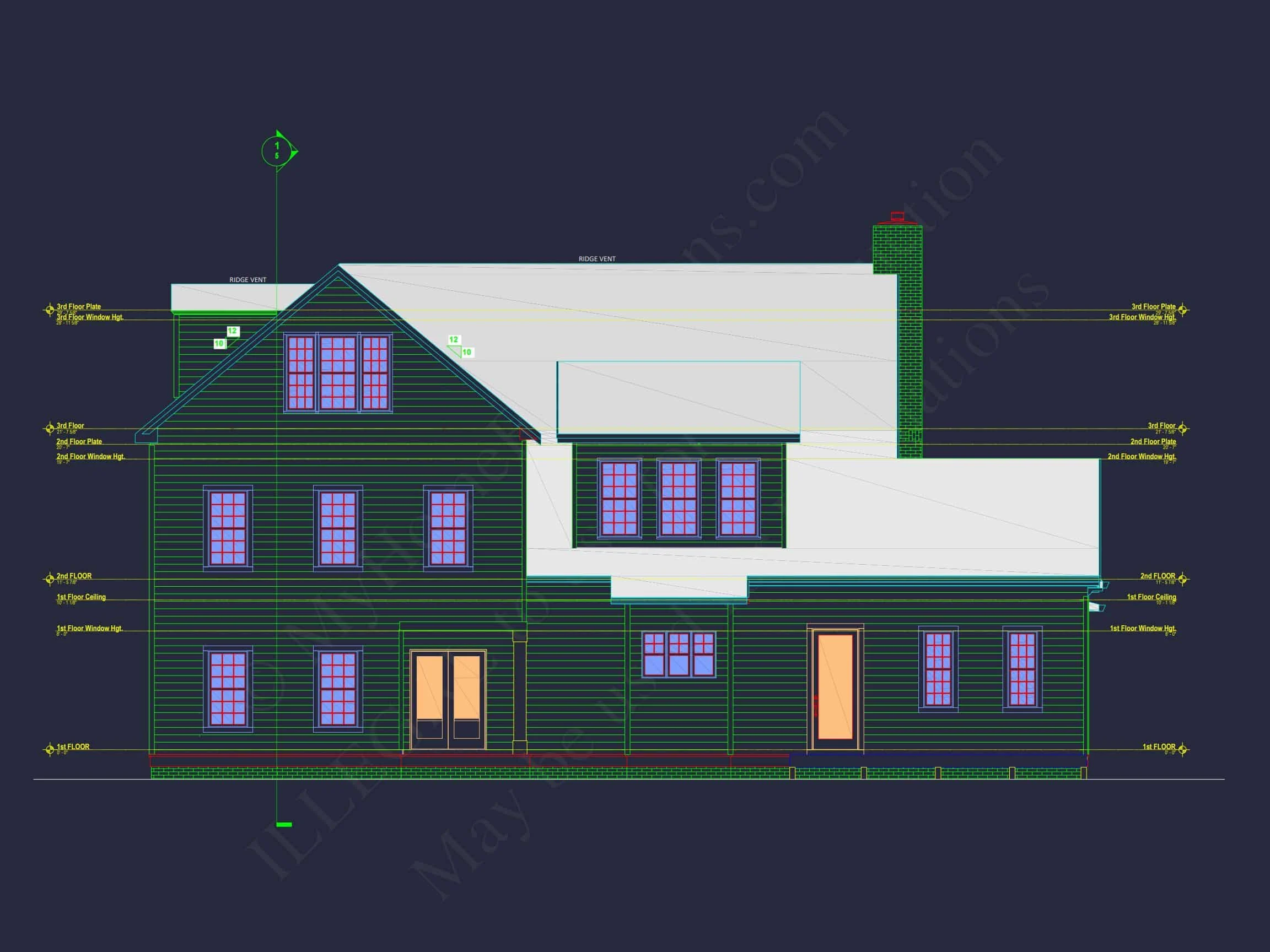 Colonial Revival house Plan with 5 Bedrooms and 2 Floors