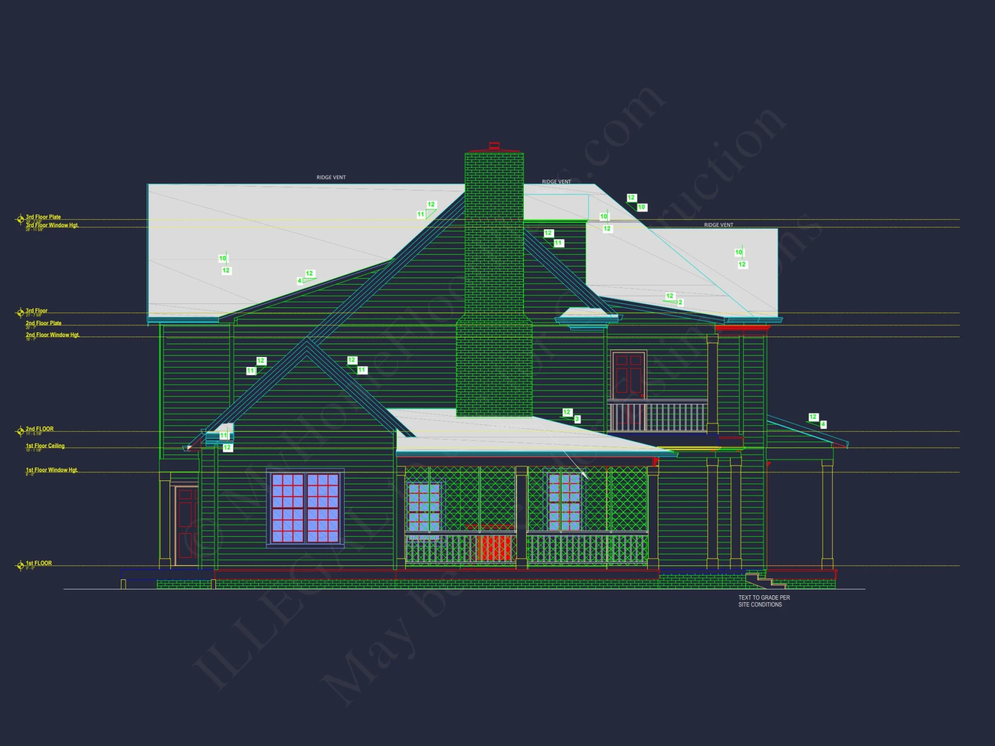 Colonial Revival house Plan with 5 Bedrooms and 2 Floors