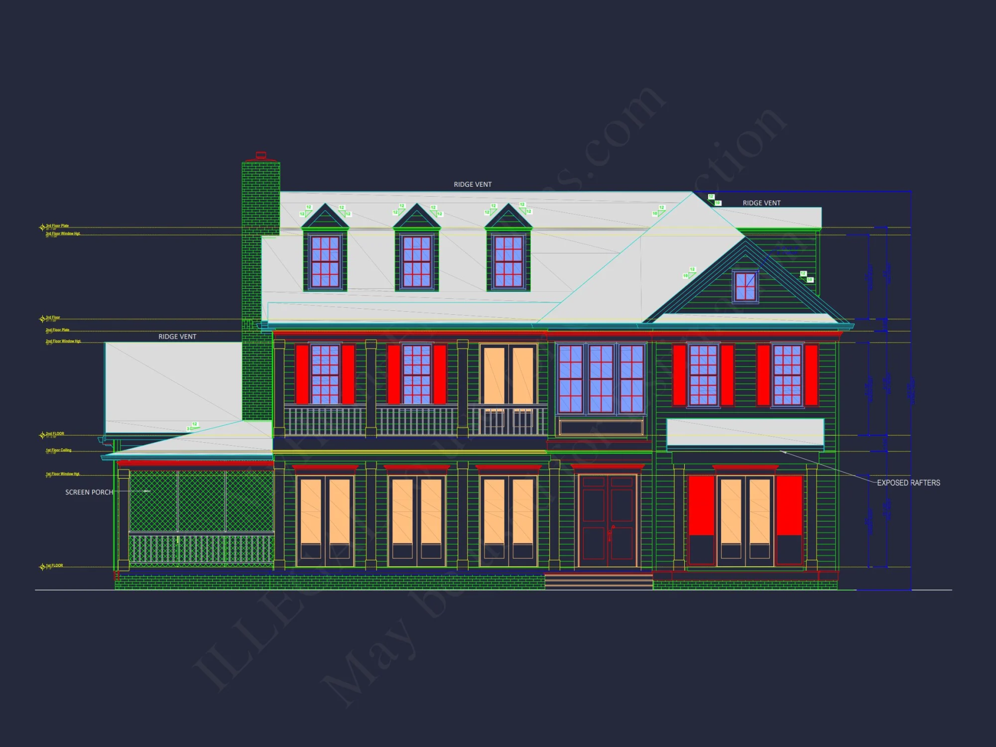 Colonial Revival house Plan with 5 Bedrooms and 2 Floors