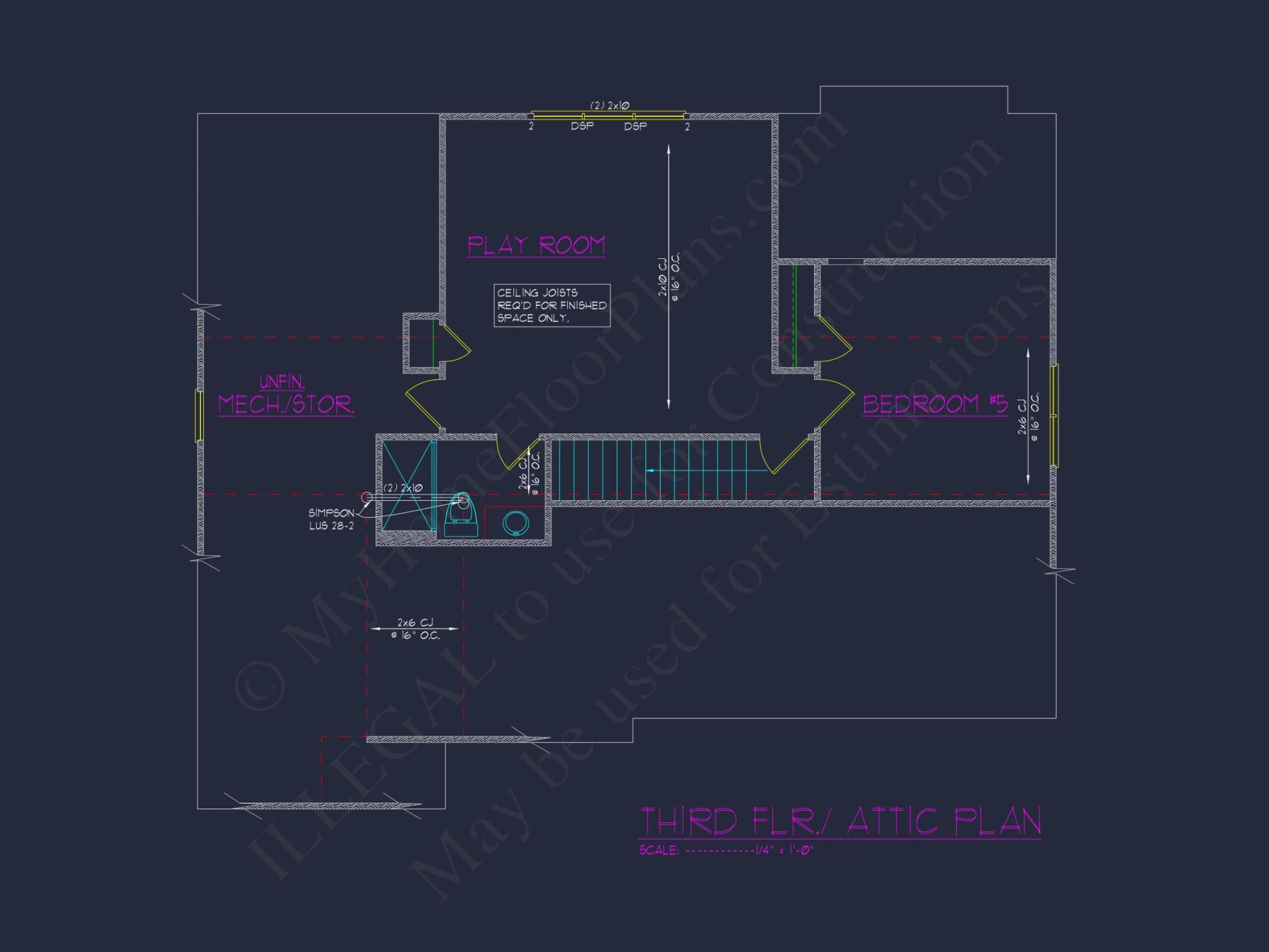 Beautiful 2-Story house Floor Plan with 5 Bedrooms and CAD Designs