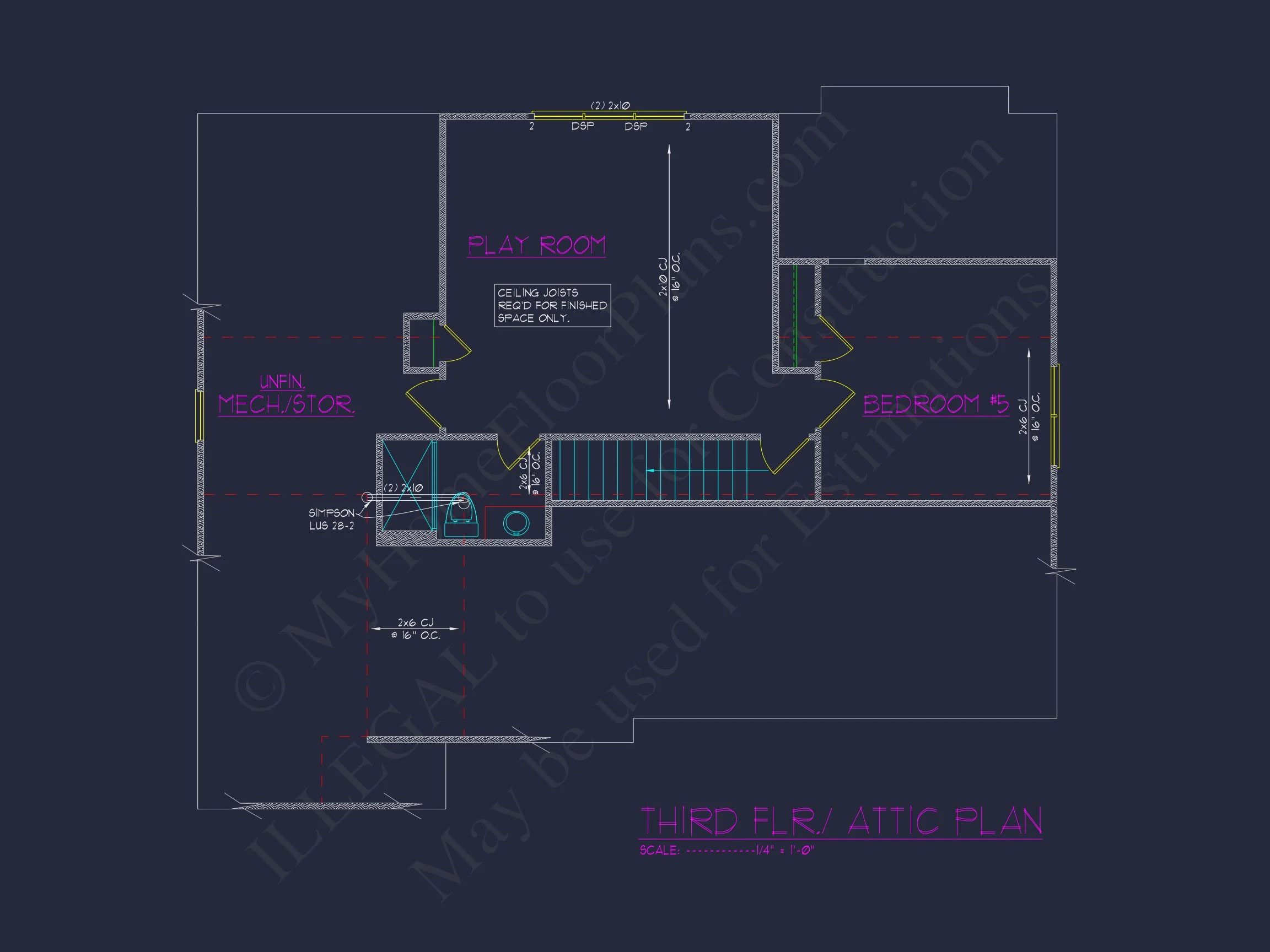 Beautiful 2-Story house Floor Plan with 5 Bedrooms and CAD Designs