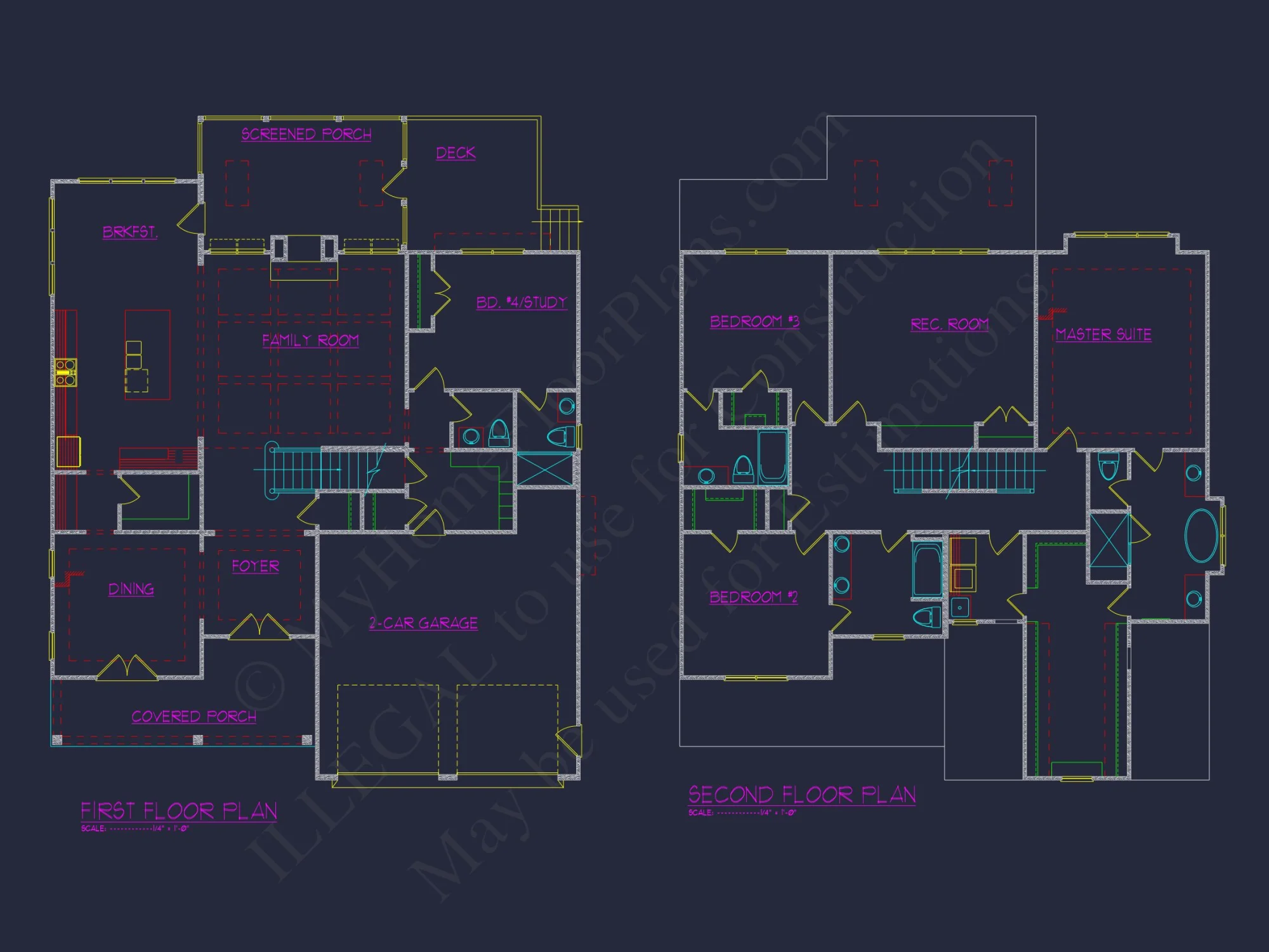 Beautiful 2-Story house Floor Plan with 5 Bedrooms and CAD Designs