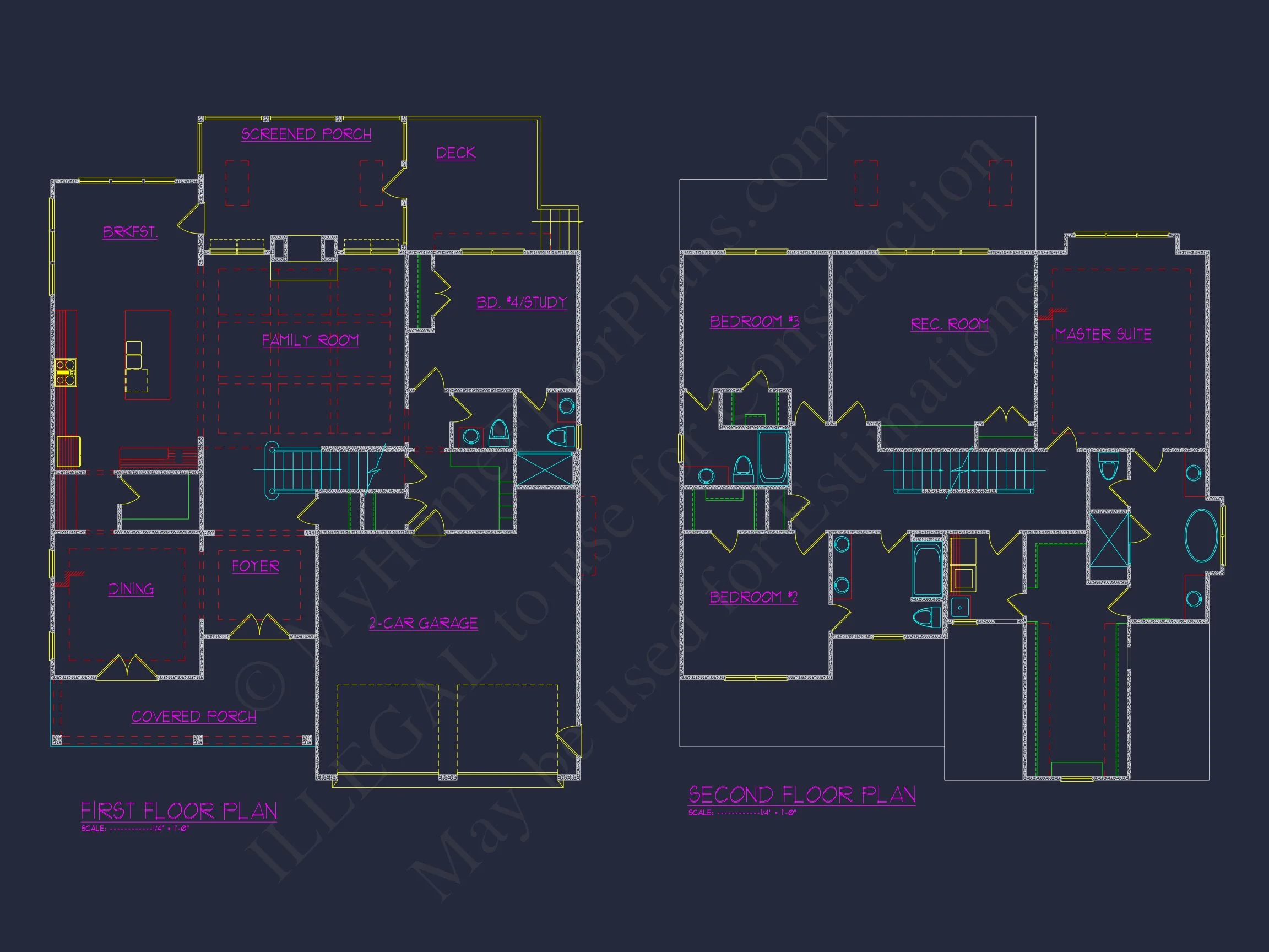 Beautiful 2-Story house Floor Plan with 5 Bedrooms and CAD Designs