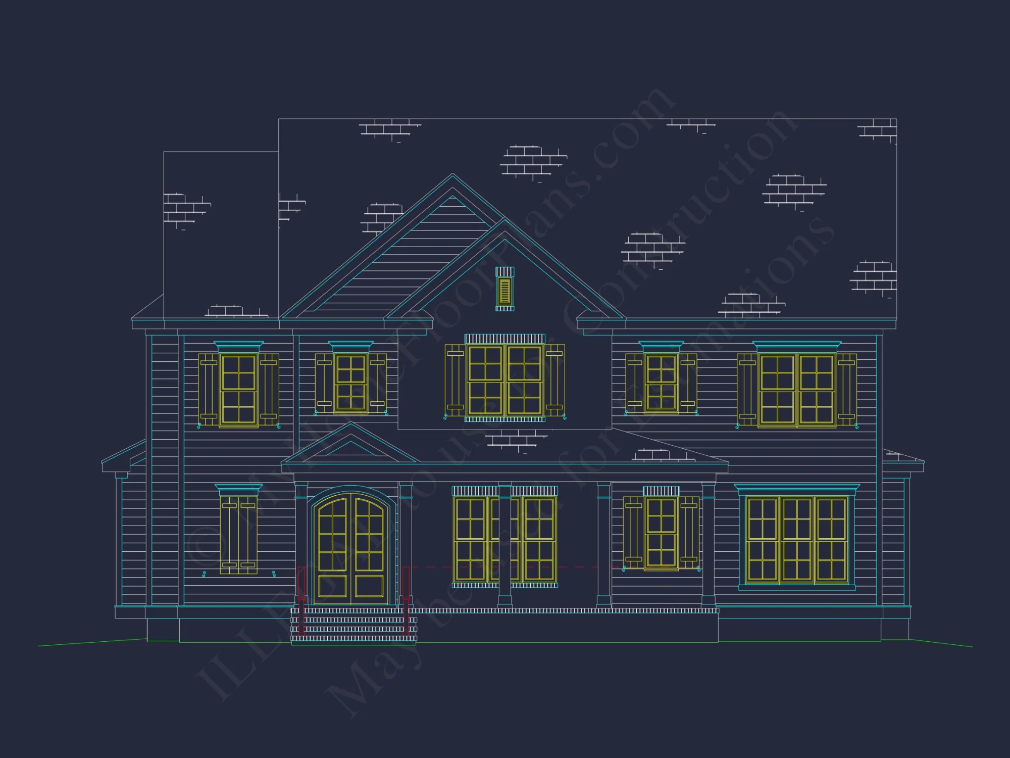 Elegant house Design: 3-Story CAD Floor Plan with Colonial Style