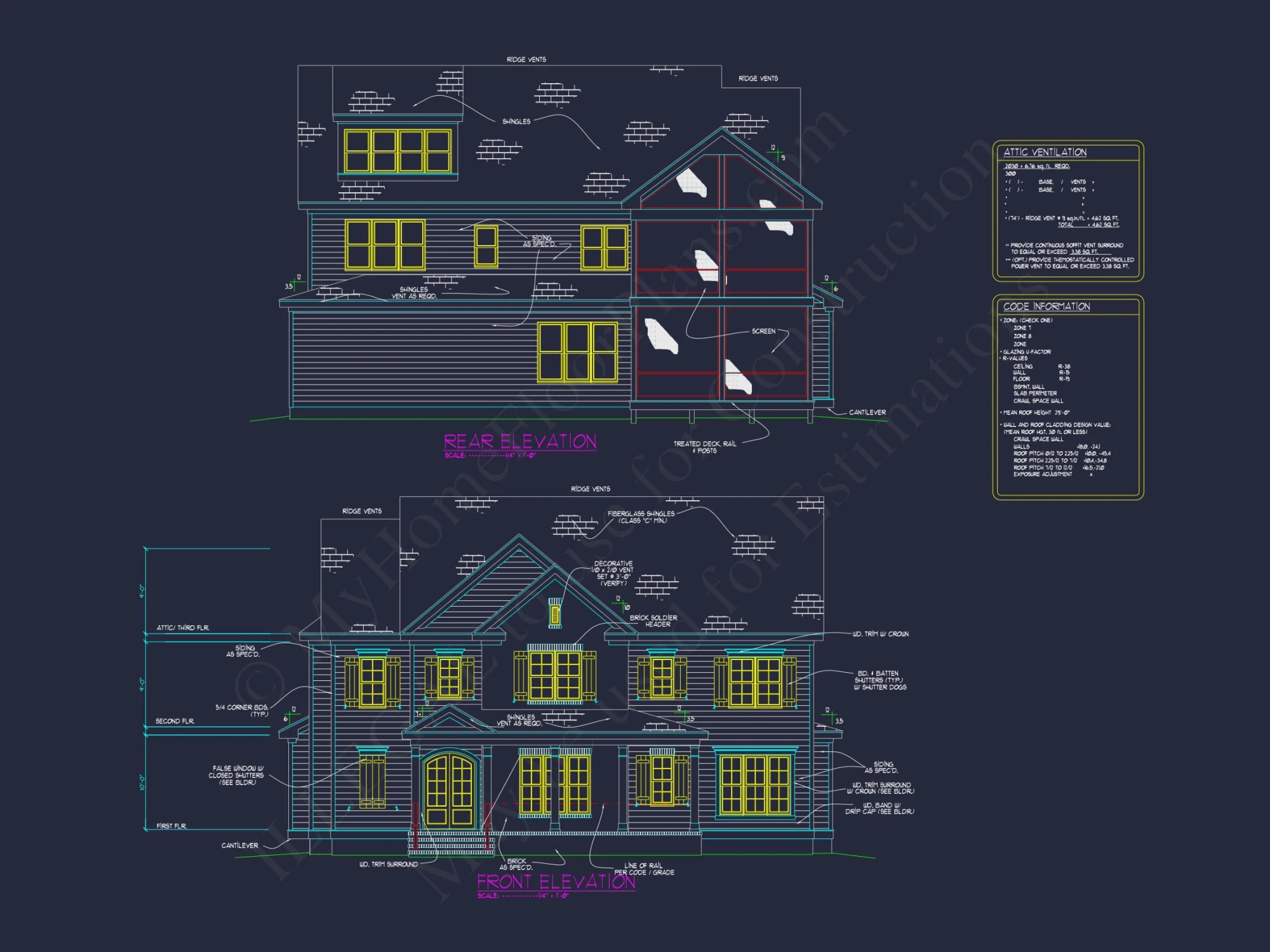 Elegant house Design: 3-Story CAD Floor Plan with Colonial Style
