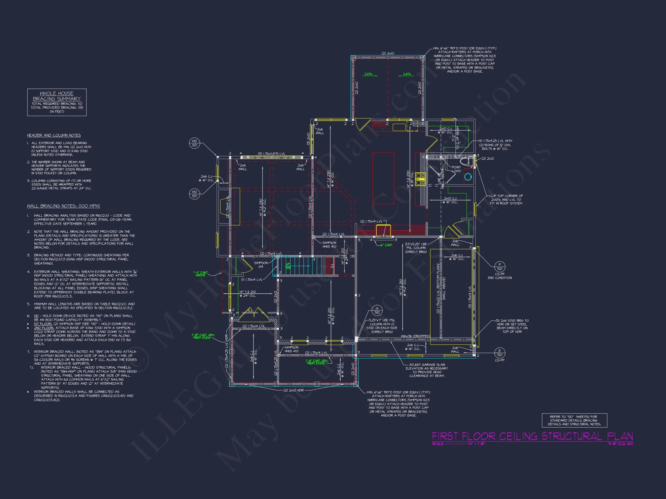 Traditional house Plan with 2.5 Stories, 4 Beds, and CAD Blueprint