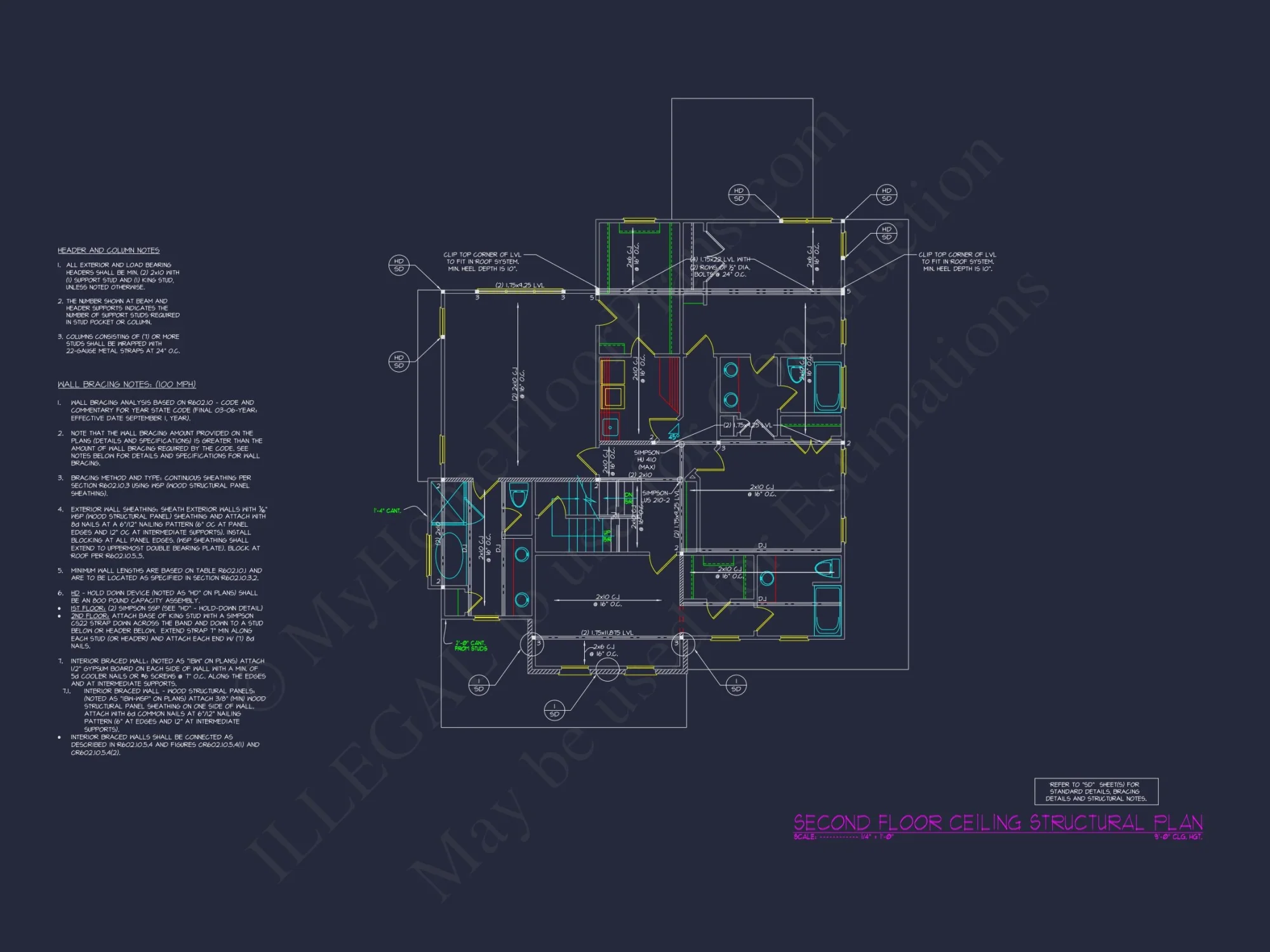 Traditional house Plan with 2.5 Stories, 4 Beds, and CAD Blueprint