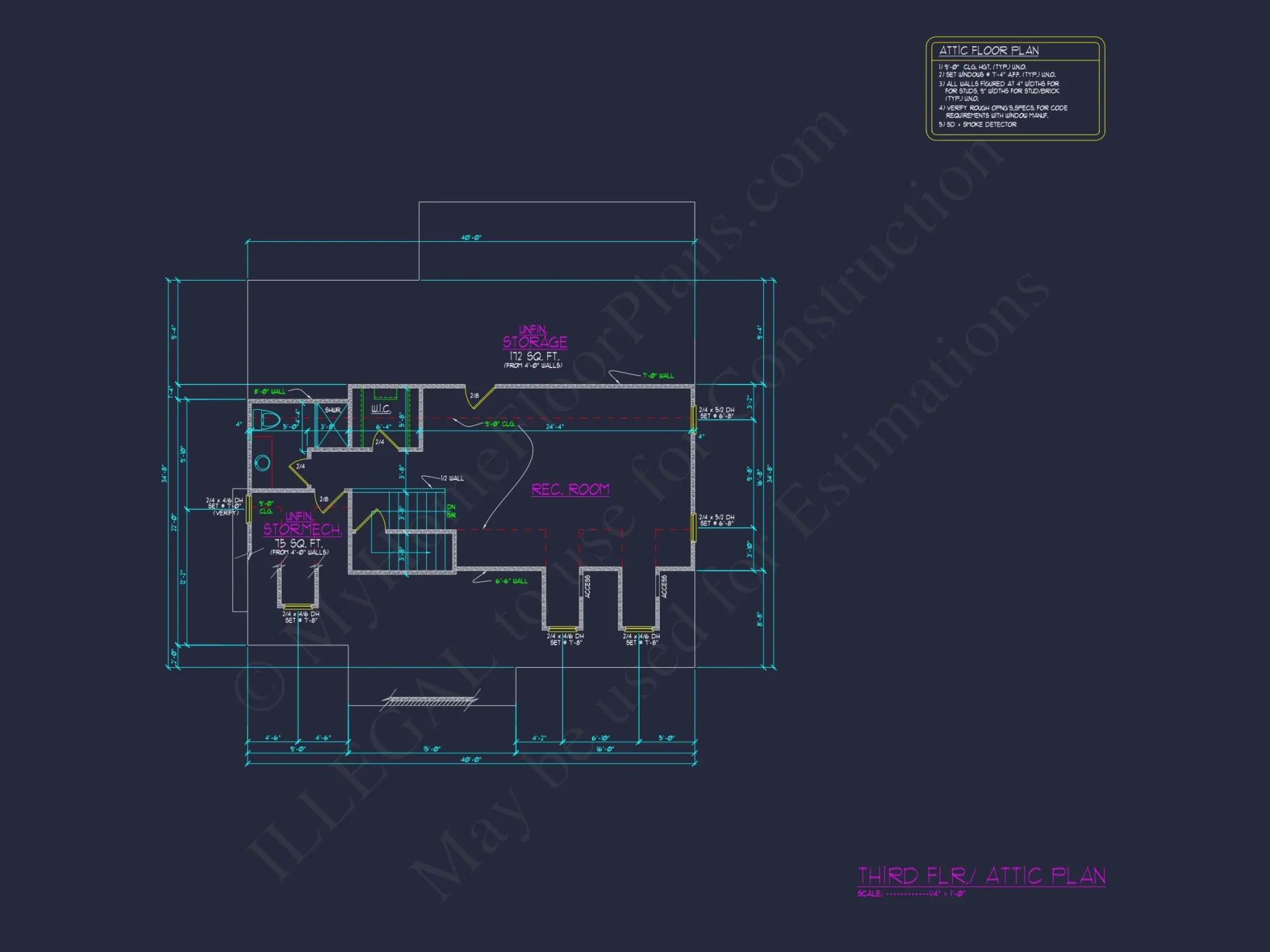 Traditional house Plan with 2.5 Stories, 4 Beds, and CAD Blueprint