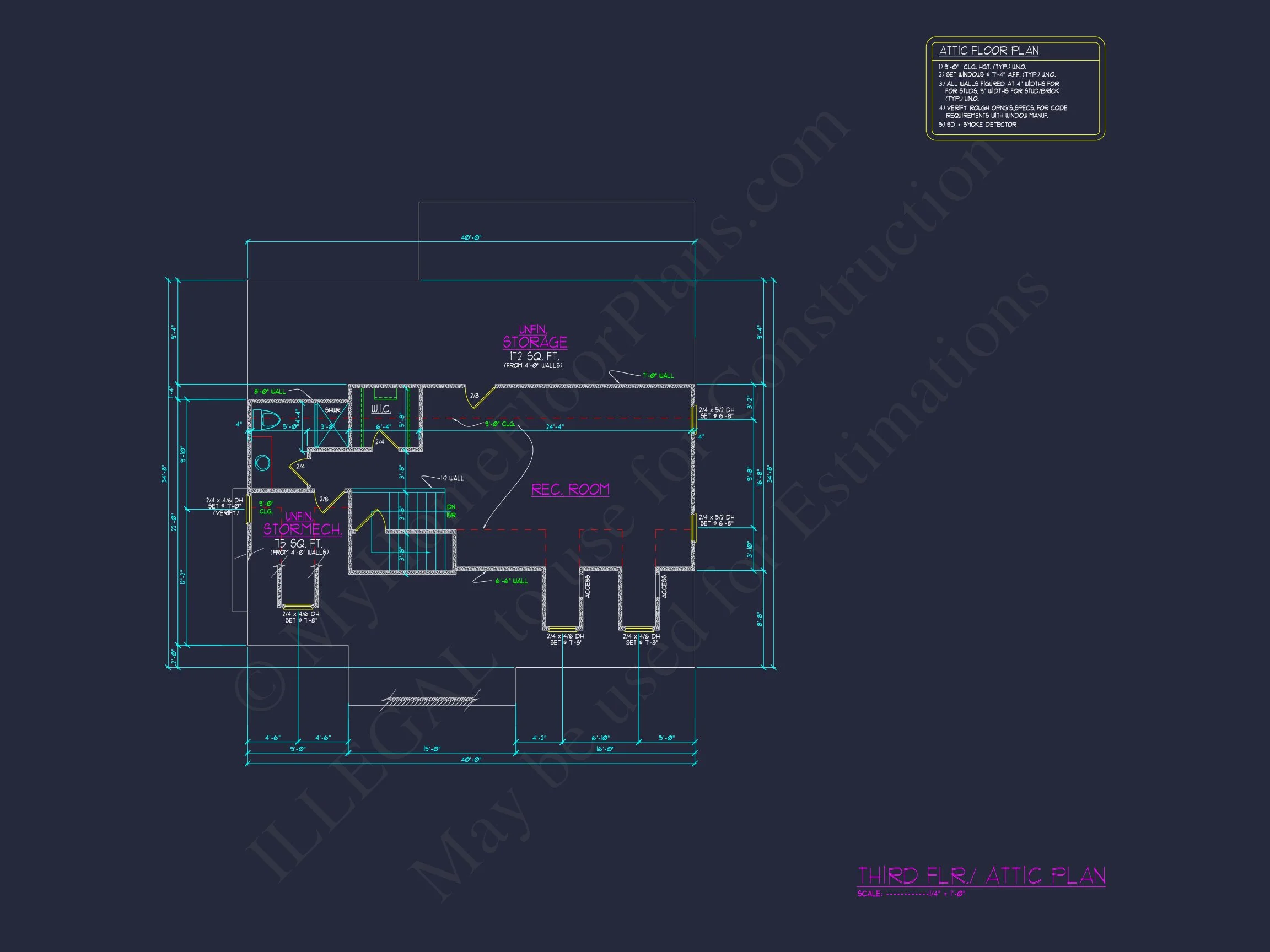 Traditional house Plan with 2.5 Stories, 4 Beds, and CAD Blueprint