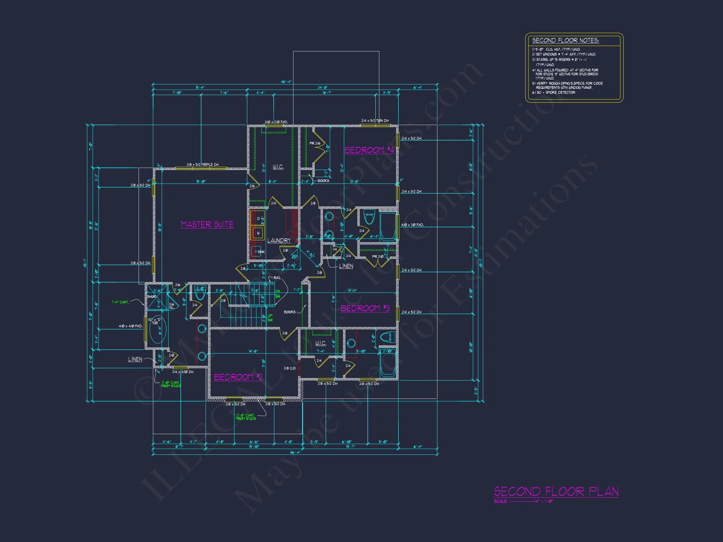 Traditional house Plan with 2.5 Stories, 4 Beds, and CAD Blueprint